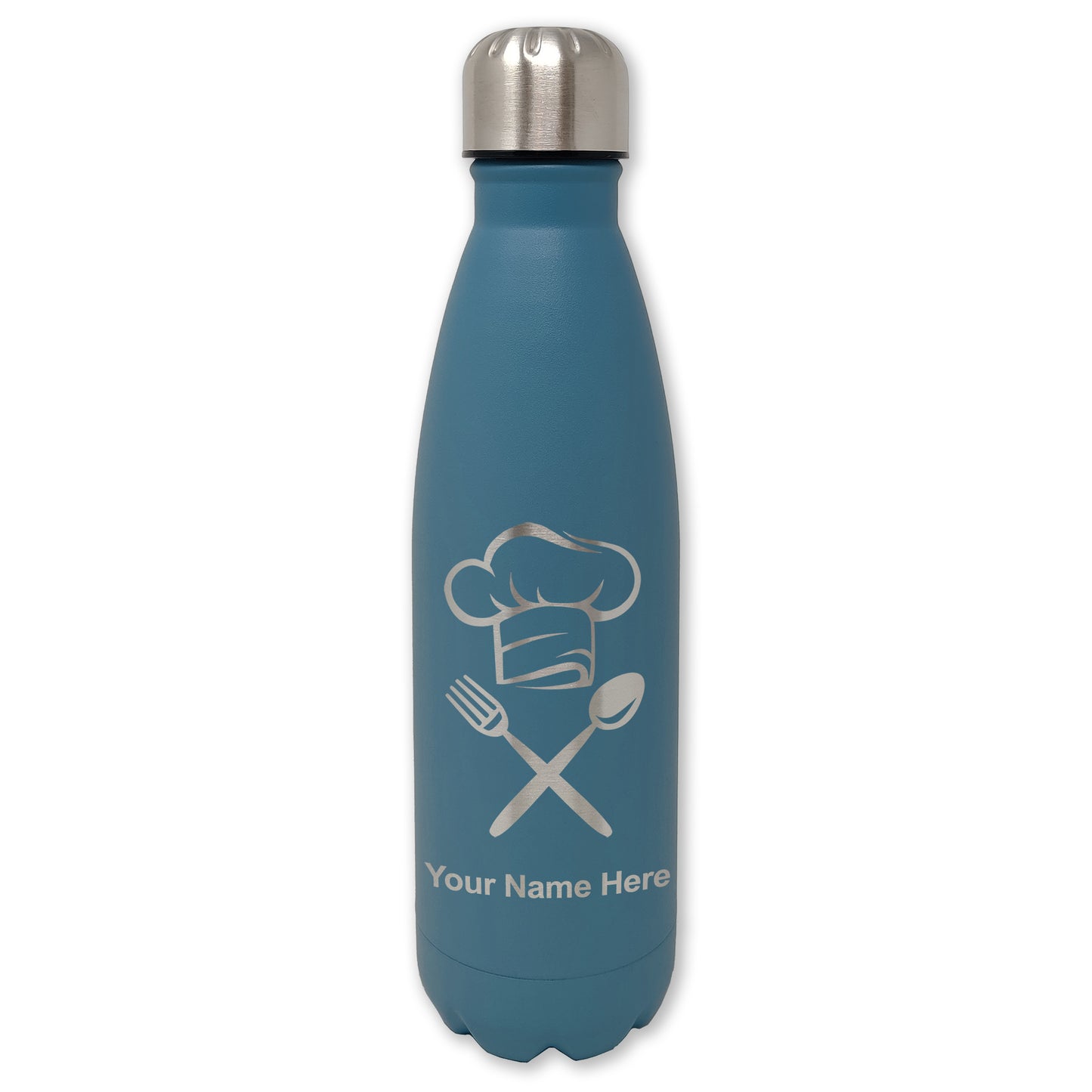 LaserGram Double Wall Water Bottle, Chef Hat, Personalized Engraving Included