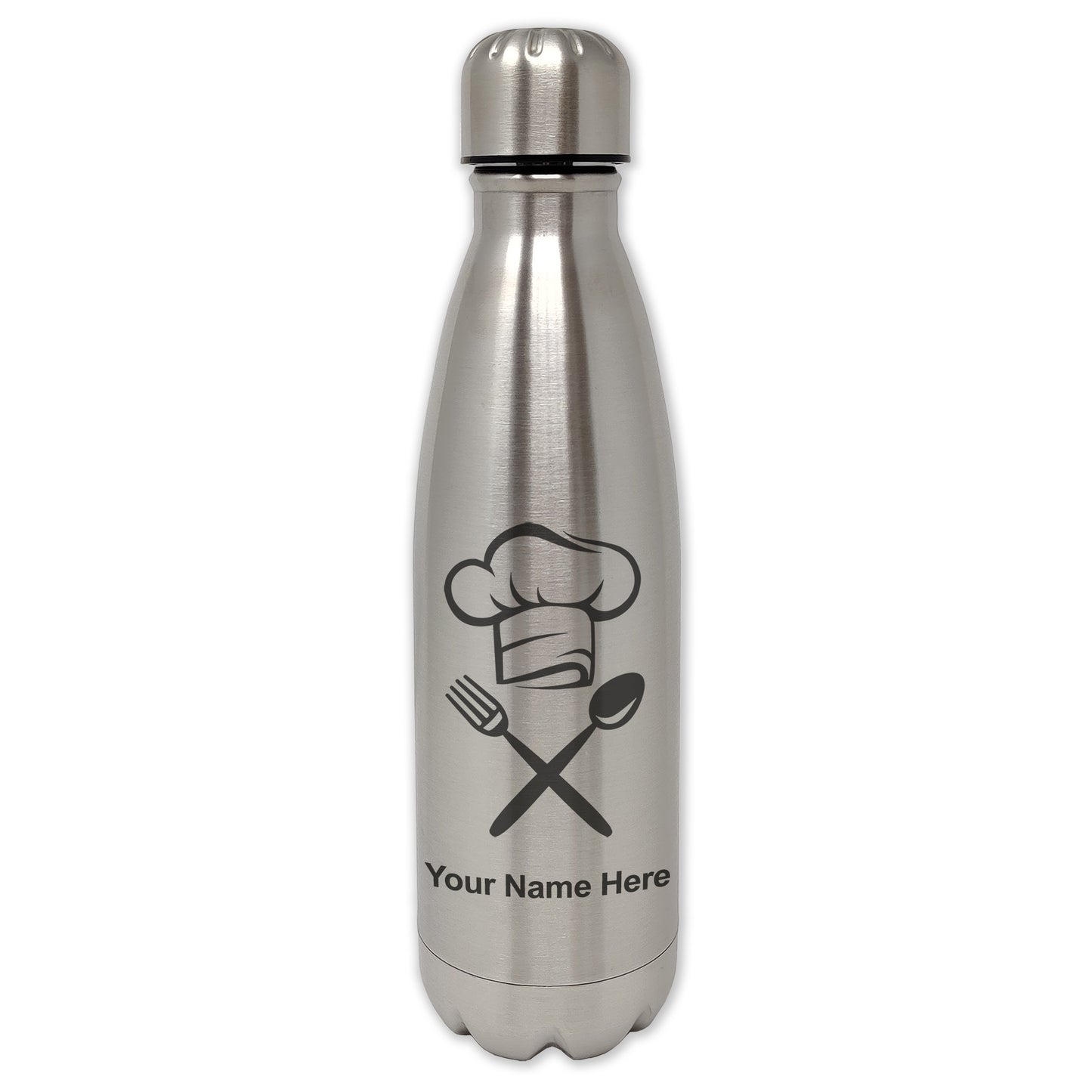 LaserGram Double Wall Water Bottle, Chef Hat, Personalized Engraving Included