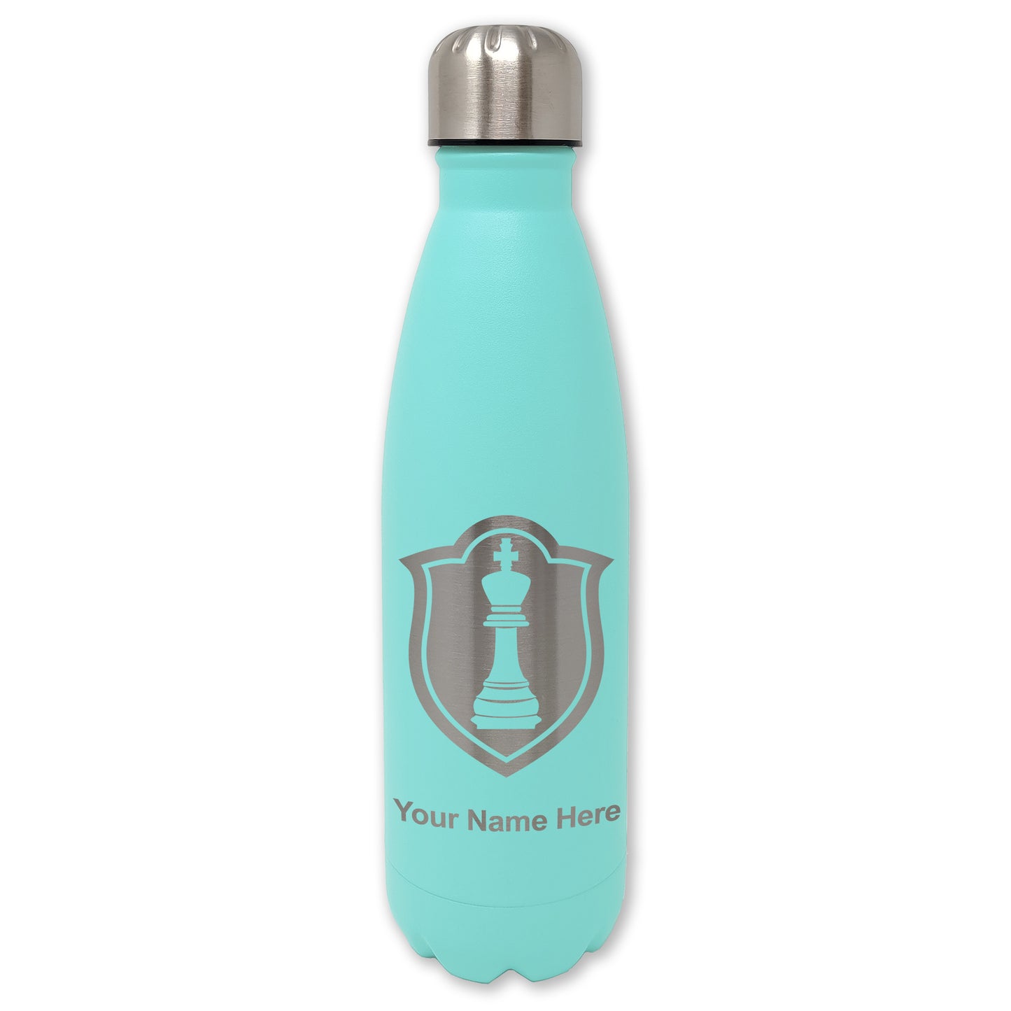 LaserGram Double Wall Water Bottle, Chess King, Personalized Engraving Included