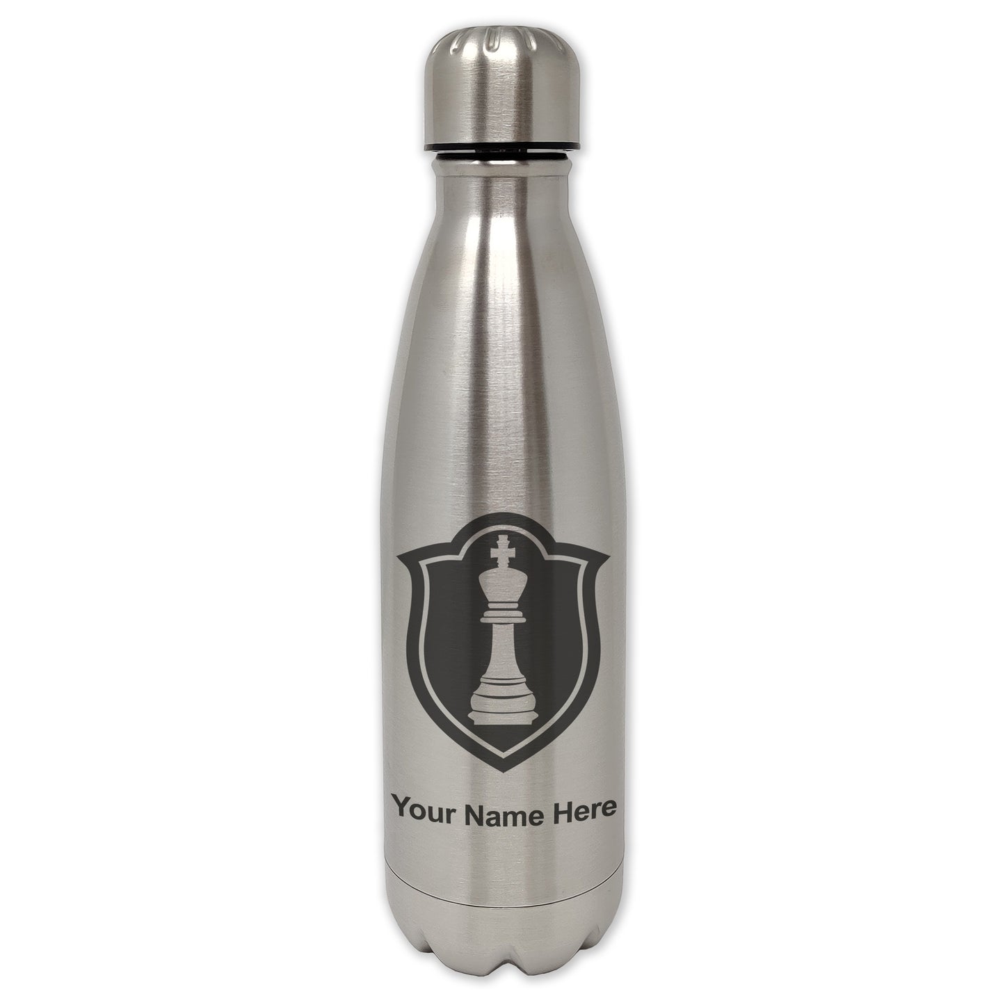 LaserGram Double Wall Water Bottle, Chess King, Personalized Engraving Included