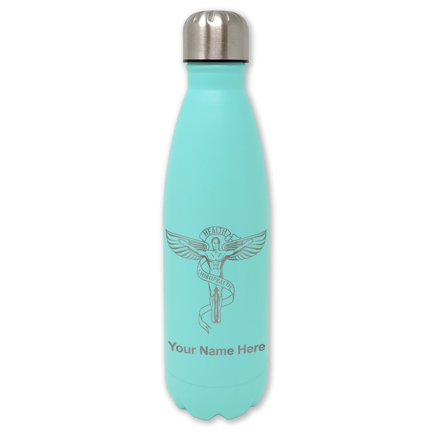 LaserGram Double Wall Water Bottle, Chiropractic Symbol, Personalized Engraving Included