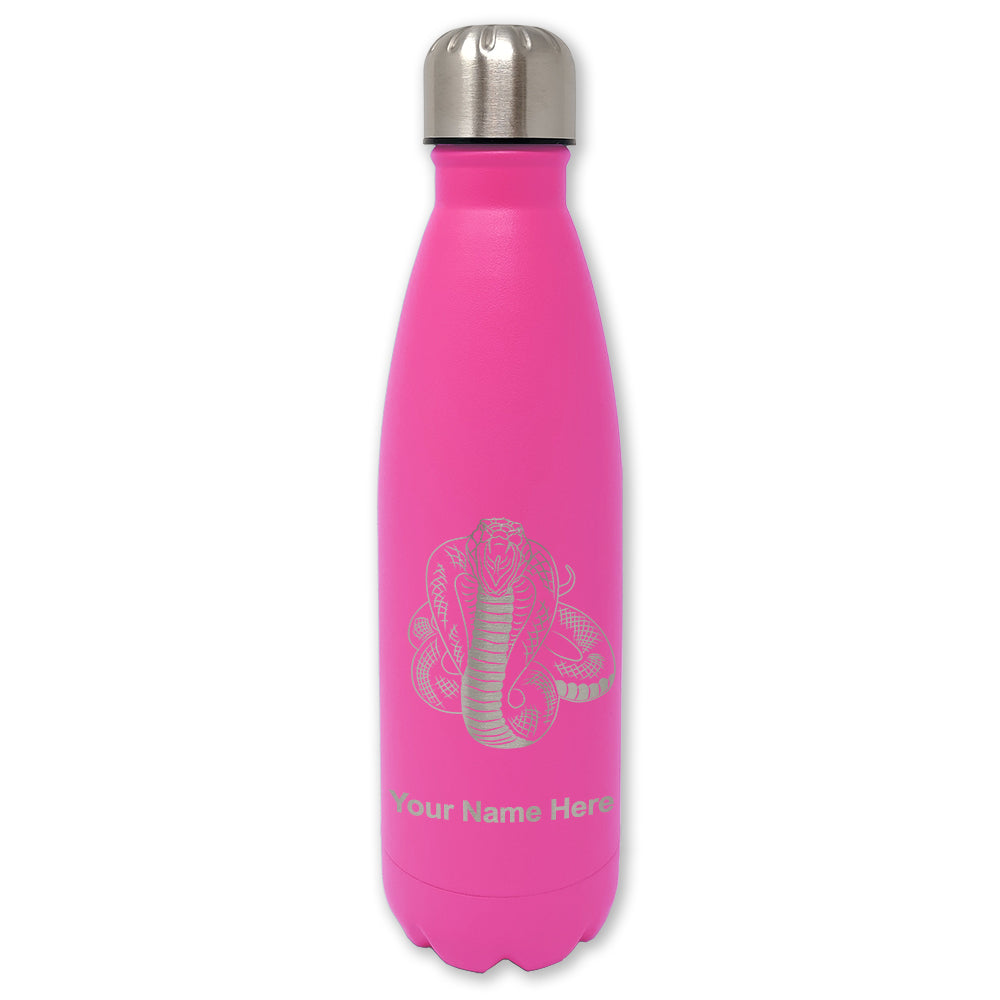 LaserGram Double Wall Water Bottle, Cobra Snake, Personalized Engraving Included
