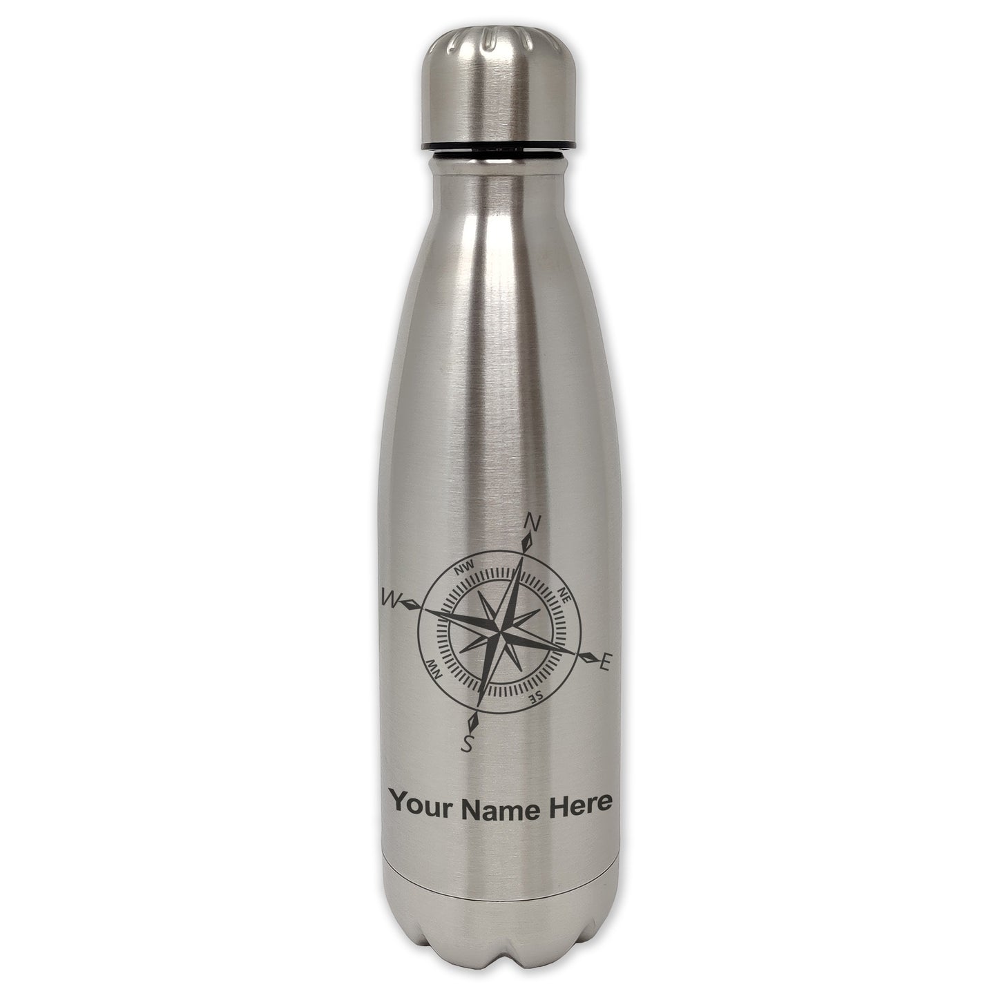 LaserGram Double Wall Water Bottle, Compass Rose, Personalized Engraving Included