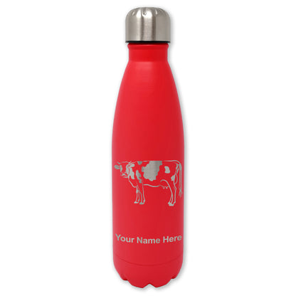 LaserGram Double Wall Water Bottle, Cow, Personalized Engraving Included