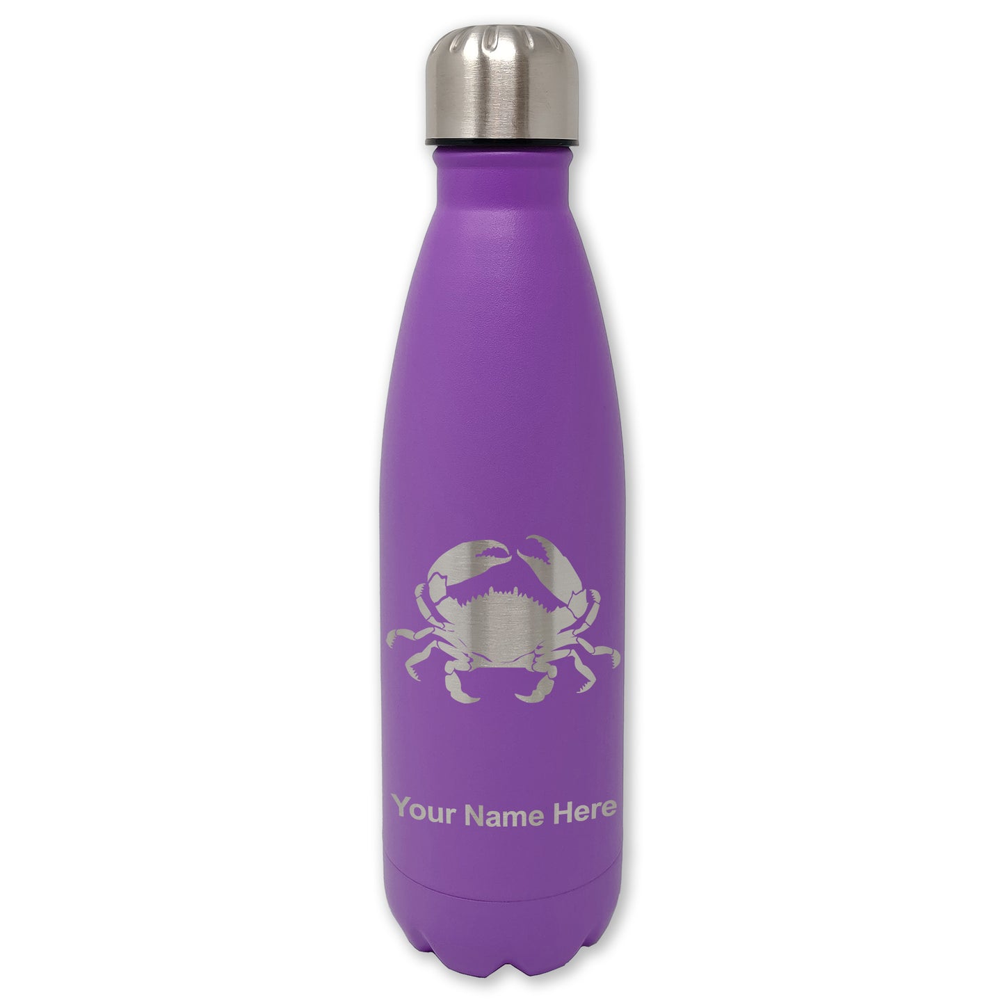 LaserGram Double Wall Water Bottle, Crab, Personalized Engraving Included