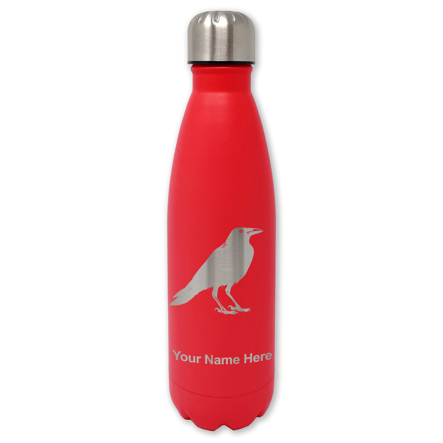 LaserGram Double Wall Water Bottle, Crow, Personalized Engraving Included