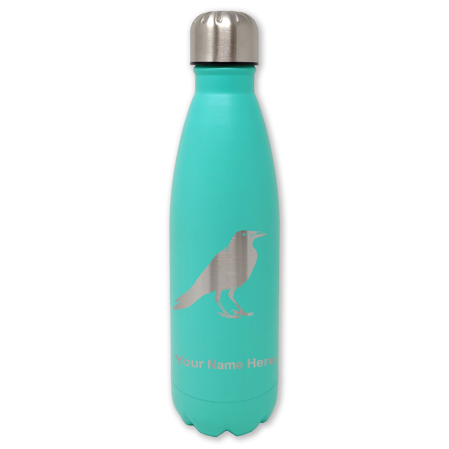 LaserGram Double Wall Water Bottle, Crow, Personalized Engraving Included