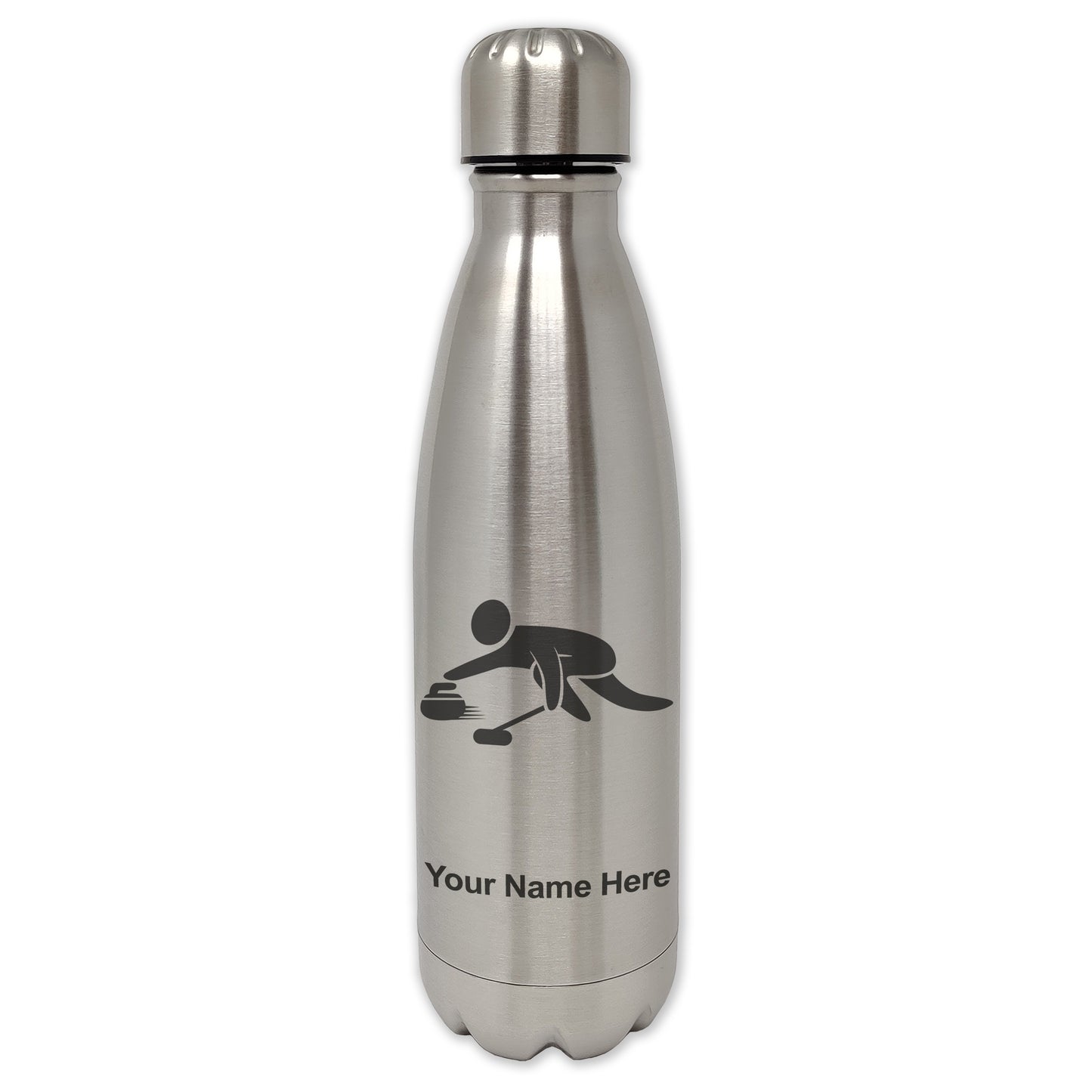 LaserGram Double Wall Water Bottle, Curling Figure, Personalized Engraving Included