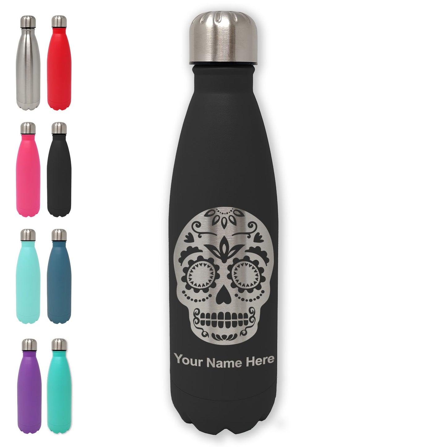 LaserGram Double Wall Water Bottle, Day of the Dead, Personalized Engraving Included