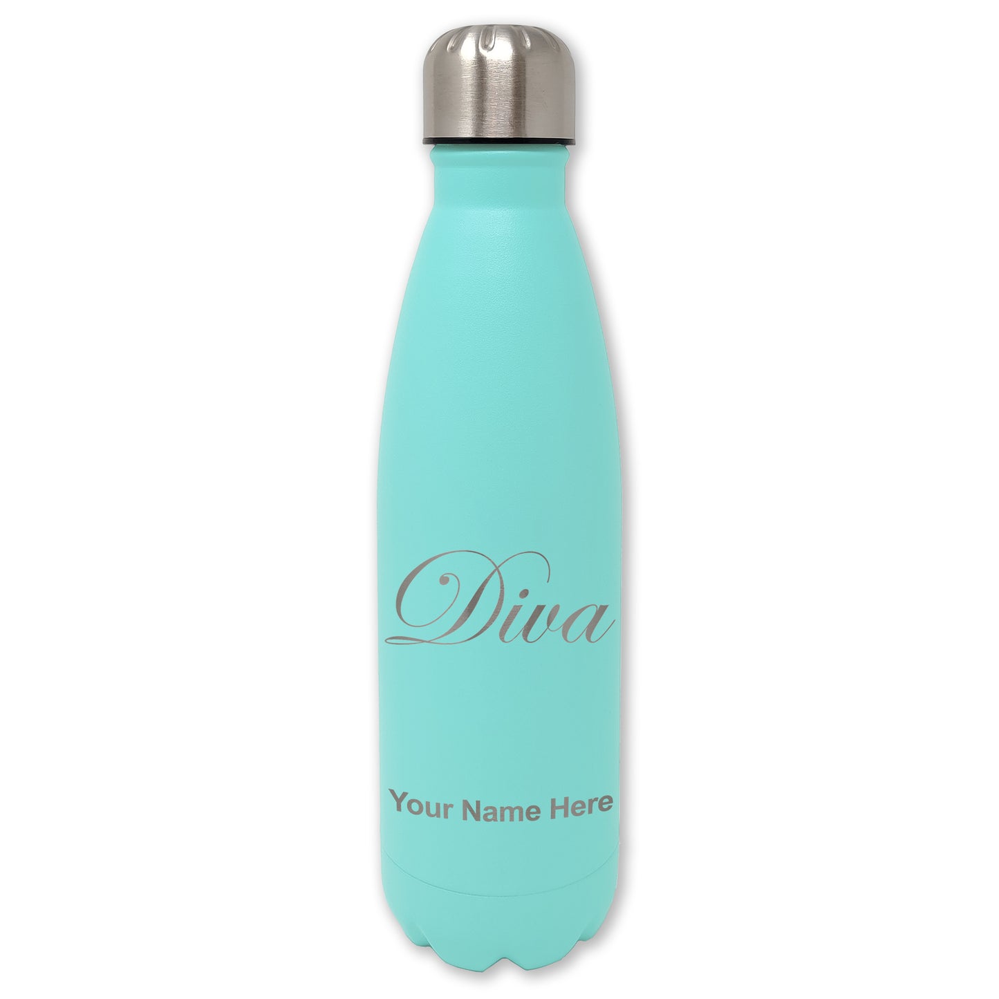 LaserGram Double Wall Water Bottle, Diva, Personalized Engraving Included