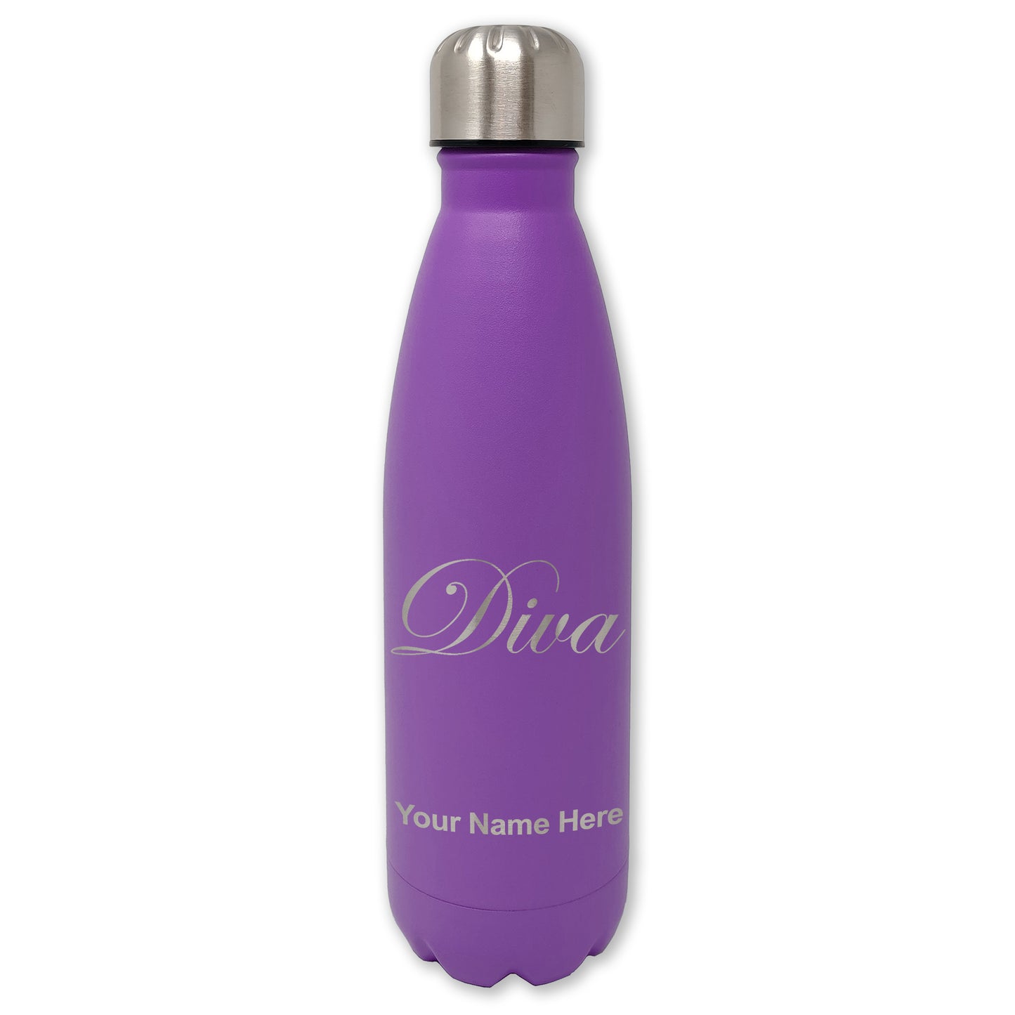 LaserGram Double Wall Water Bottle, Diva, Personalized Engraving Included