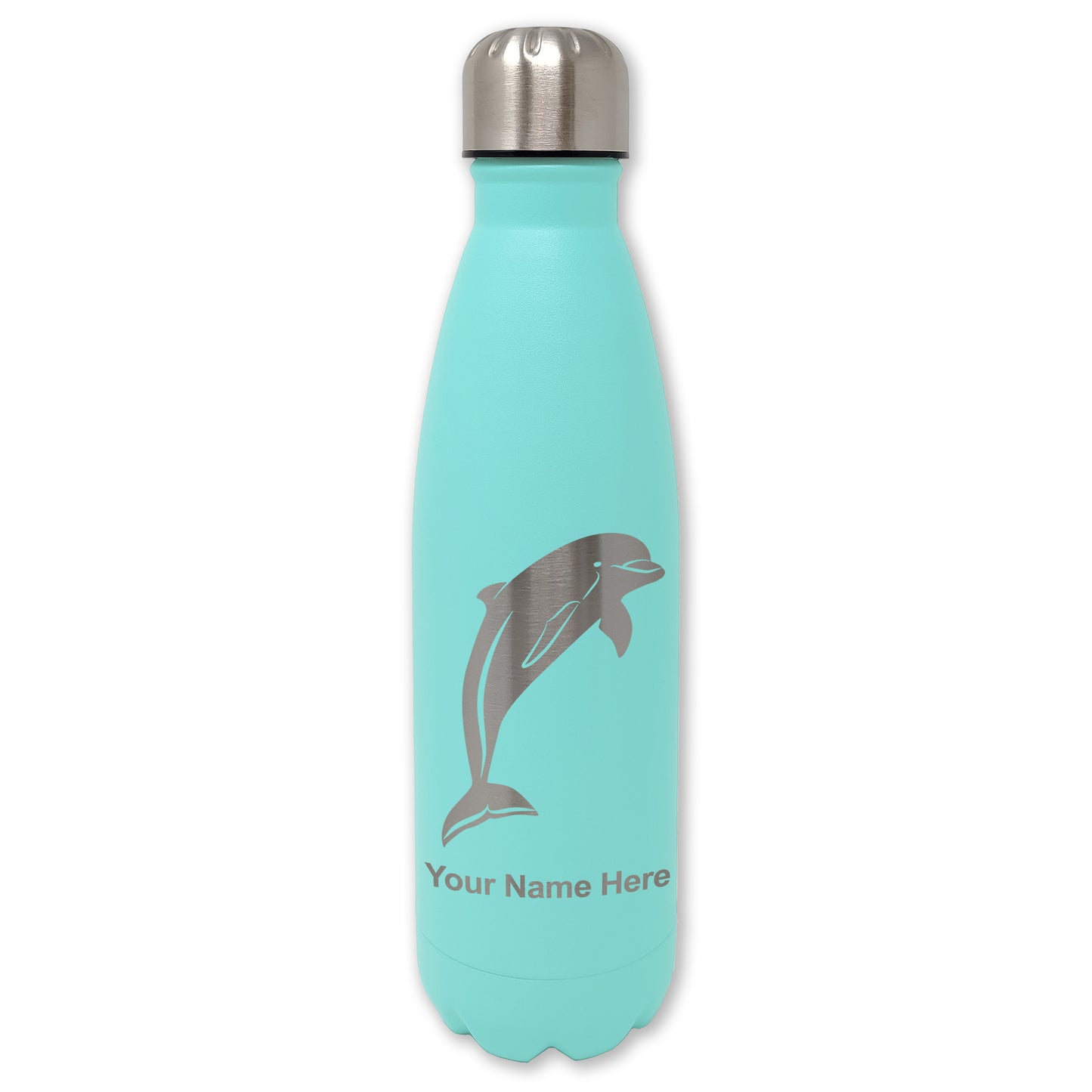 LaserGram Double Wall Water Bottle, Dolphin, Personalized Engraving Included