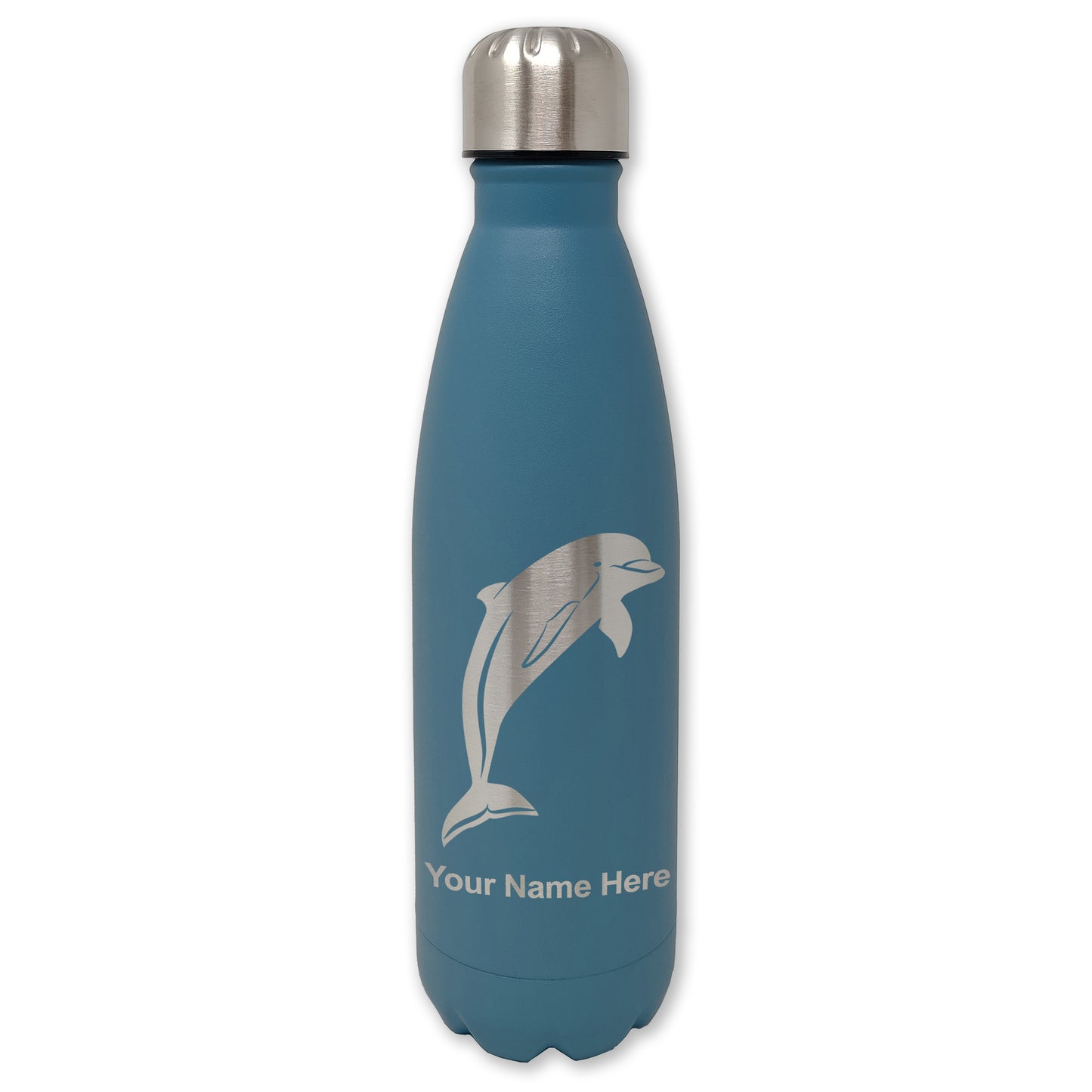 LaserGram Double Wall Water Bottle, Dolphin, Personalized Engraving Included