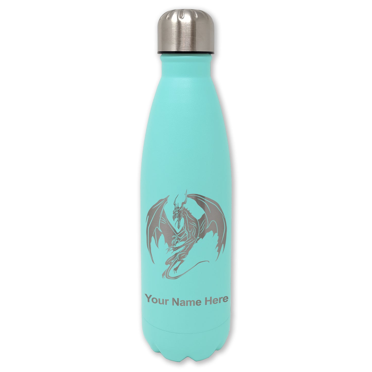 LaserGram Double Wall Water Bottle, Dragon, Personalized Engraving Included