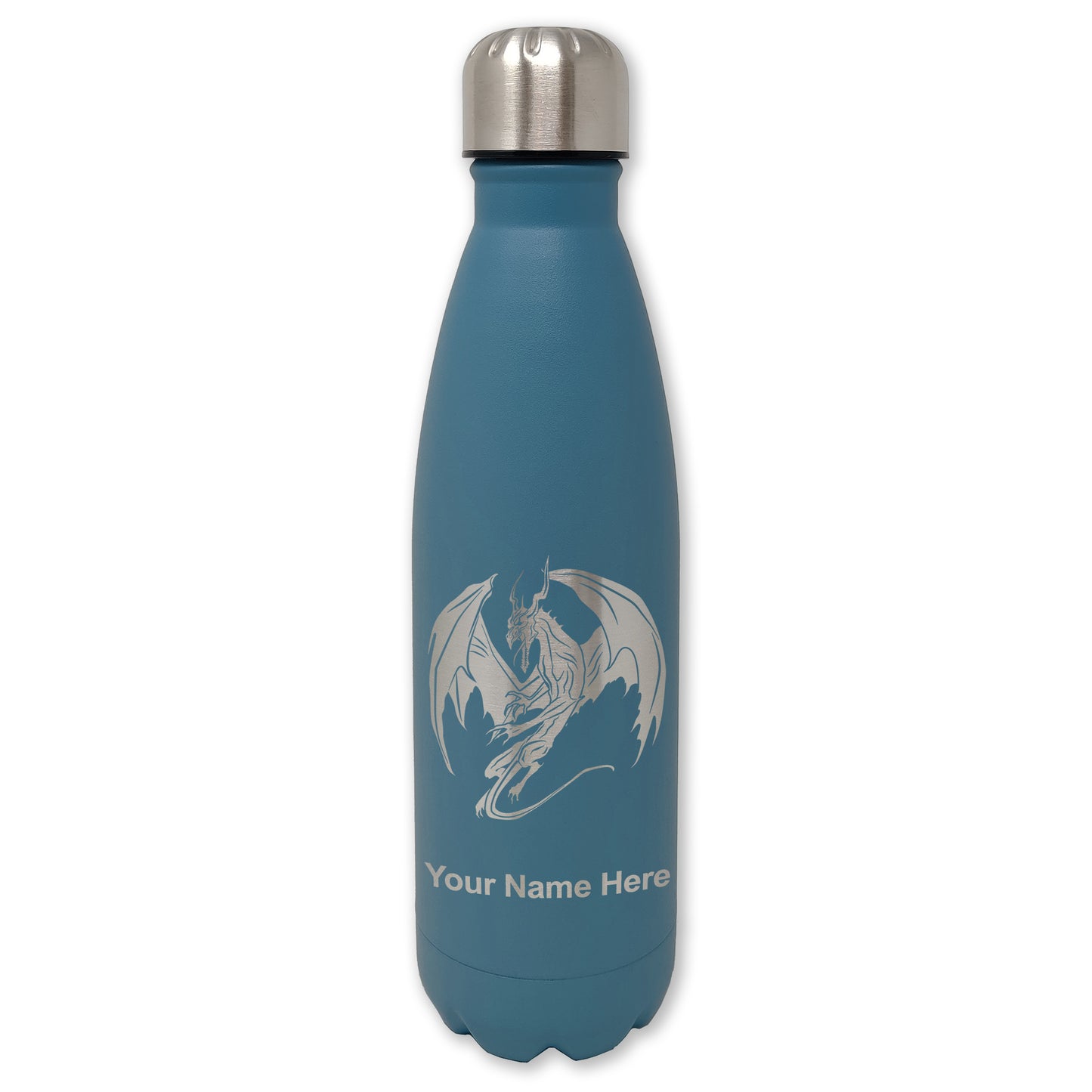 LaserGram Double Wall Water Bottle, Dragon, Personalized Engraving Included