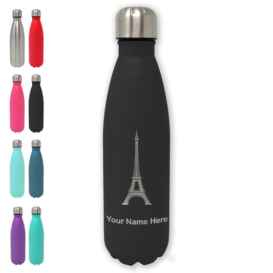 LaserGram Double Wall Water Bottle, Eiffel Tower, Personalized Engraving Included