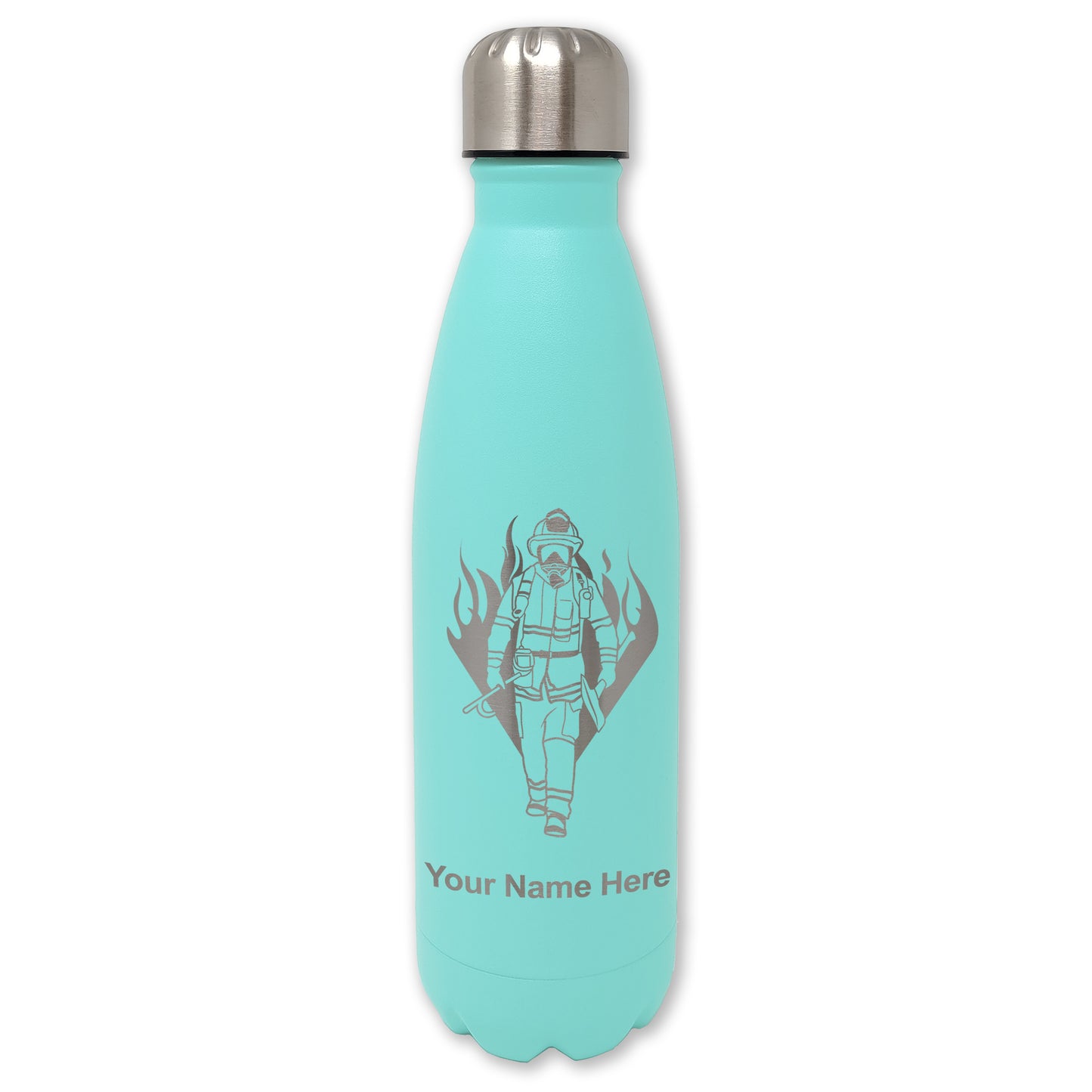 LaserGram Double Wall Water Bottle, Fireman, Personalized Engraving Included