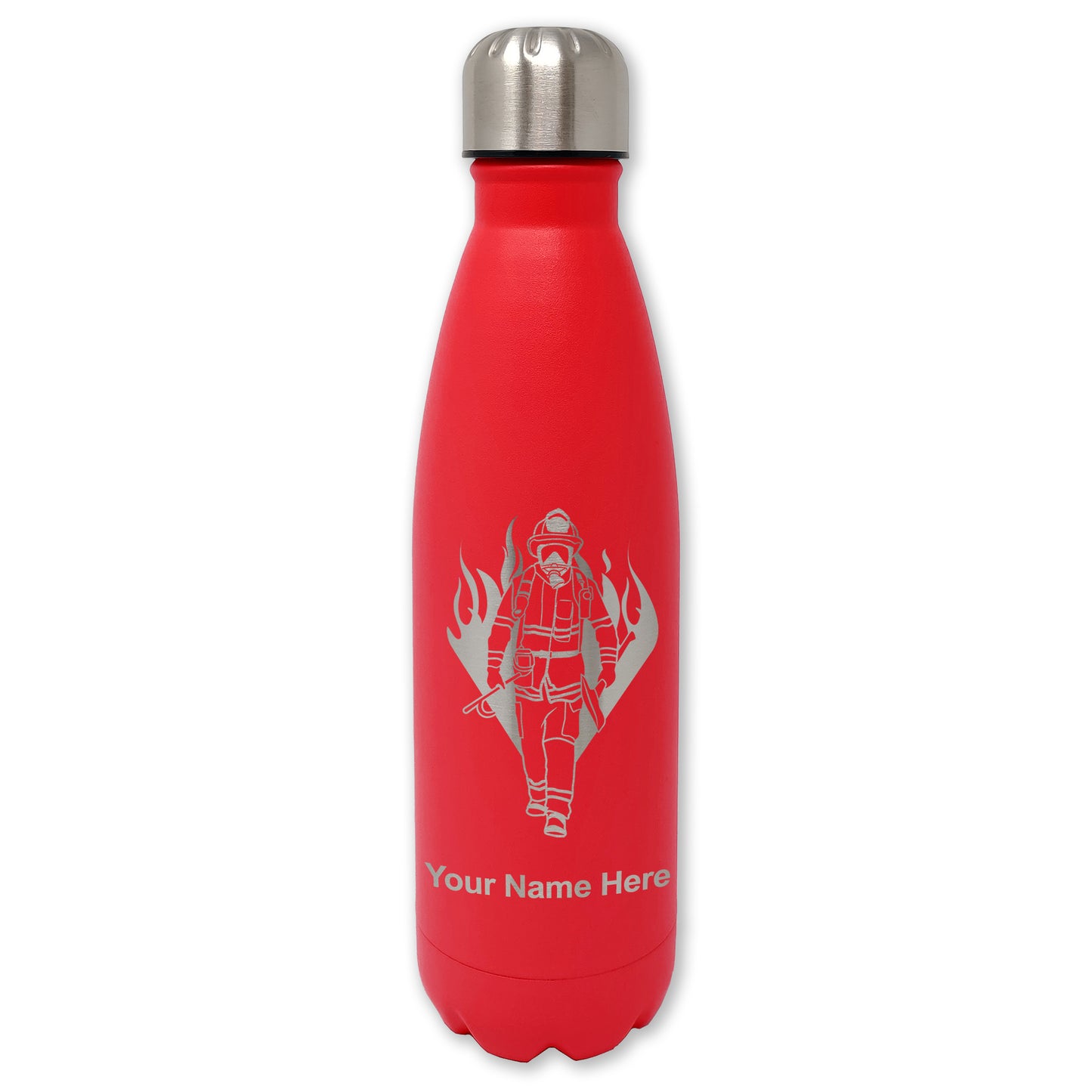 LaserGram Double Wall Water Bottle, Fireman, Personalized Engraving Included