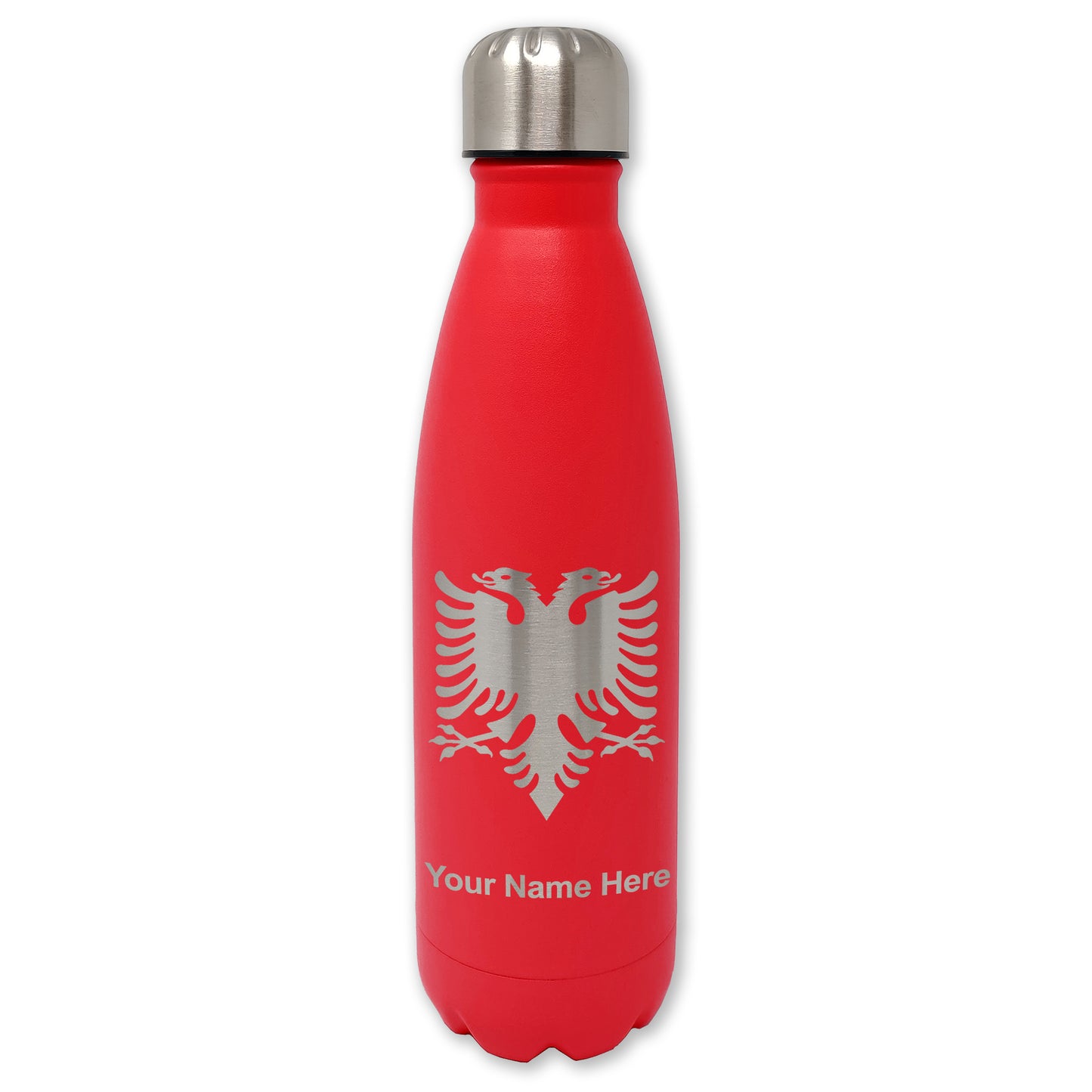 LaserGram Double Wall Water Bottle, Flag of Albania, Personalized Engraving Included