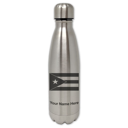 LaserGram Double Wall Water Bottle, Flag of Puerto Rico, Personalized Engraving Included