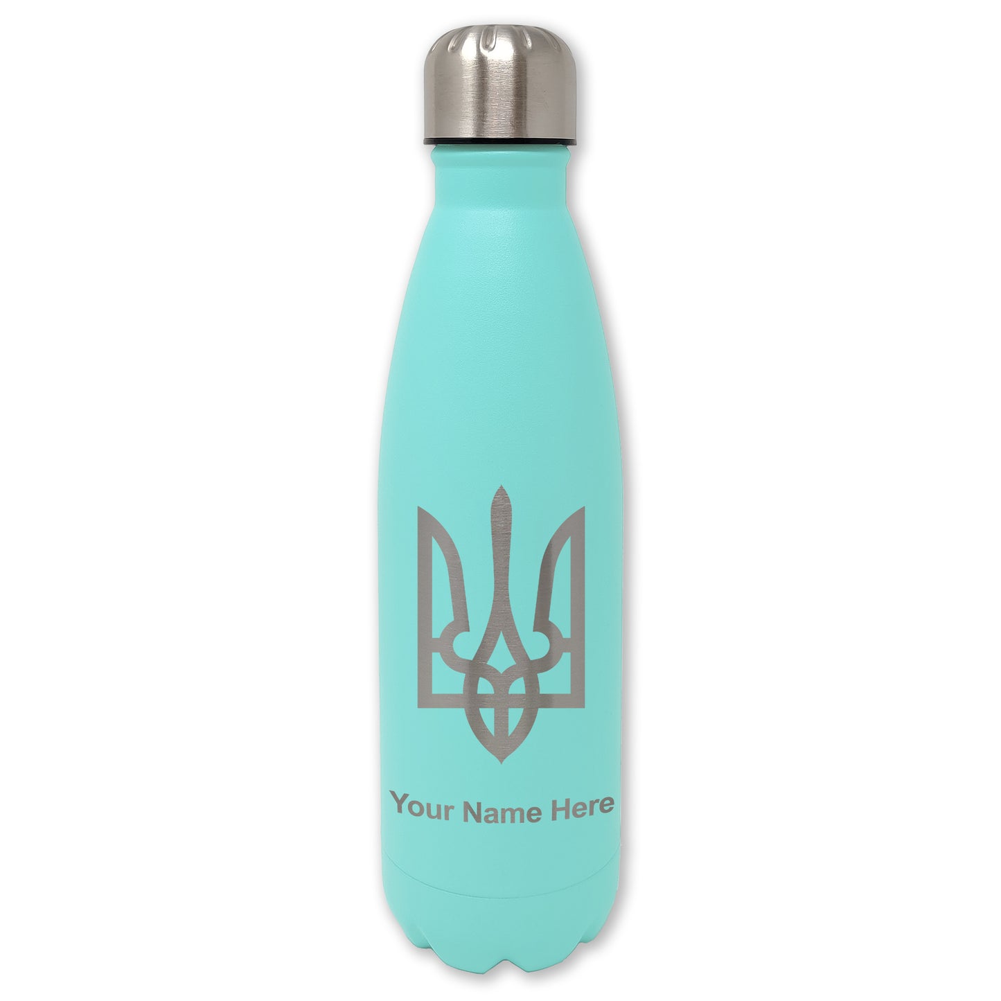 LaserGram Double Wall Water Bottle, Flag of Ukraine, Personalized Engraving Included