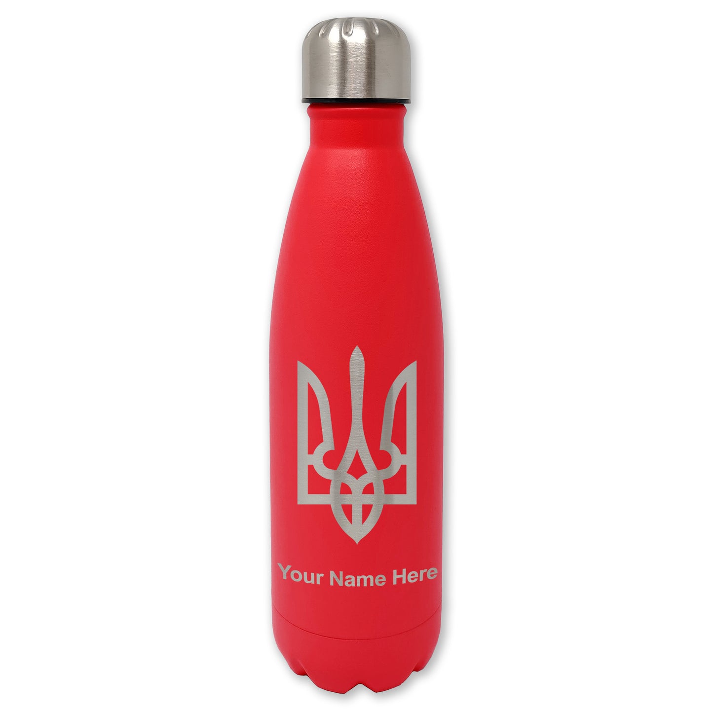LaserGram Double Wall Water Bottle, Flag of Ukraine, Personalized Engraving Included