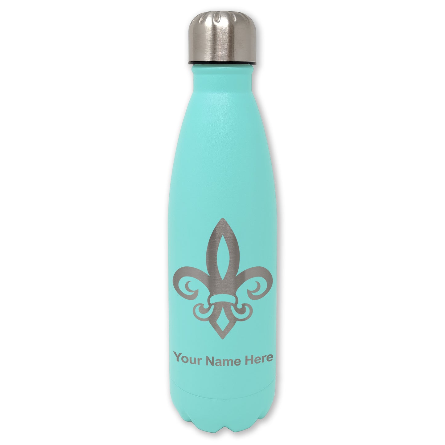 LaserGram Double Wall Water Bottle, Fleur de Lis, Personalized Engraving Included