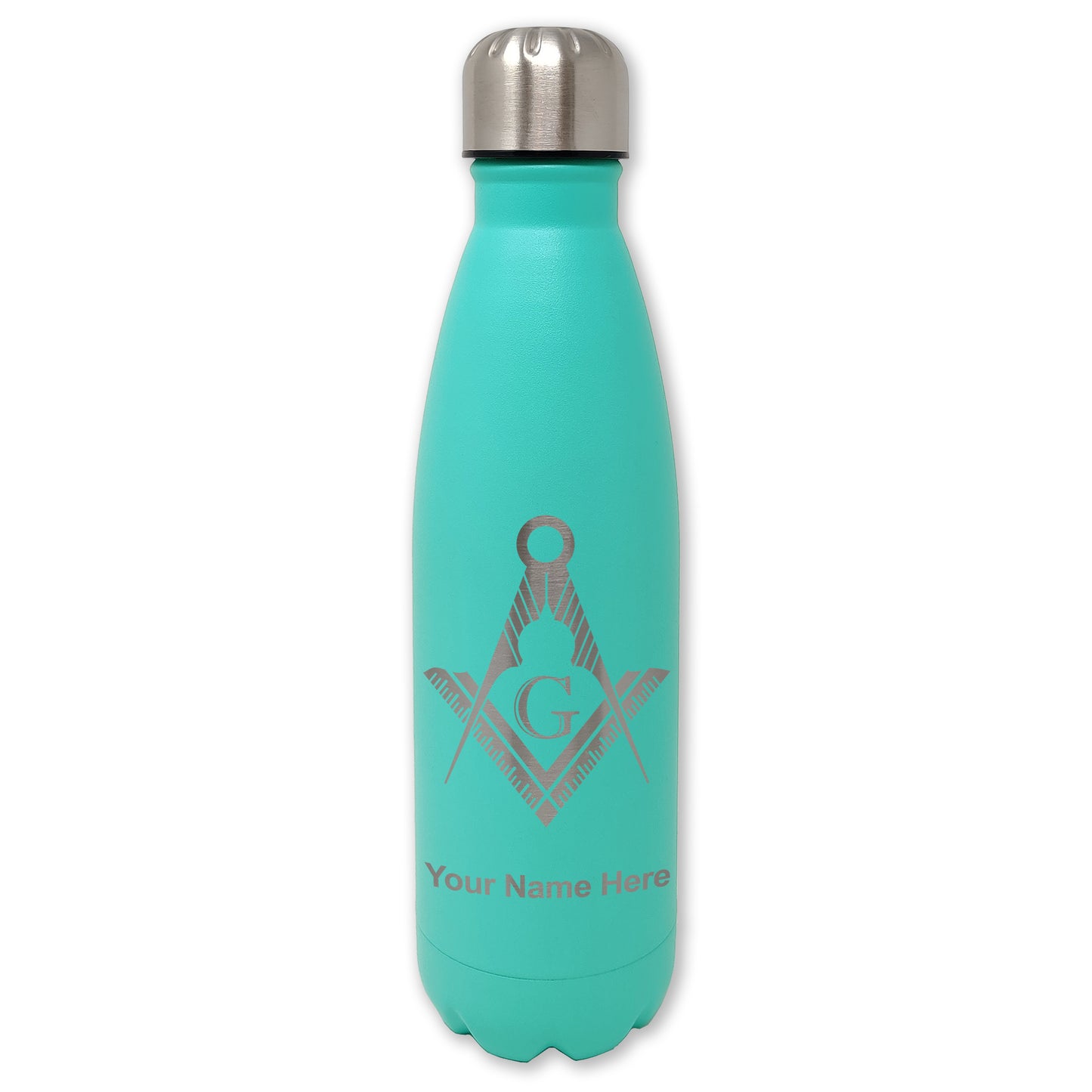 LaserGram Double Wall Water Bottle, Freemason Symbol, Personalized Engraving Included