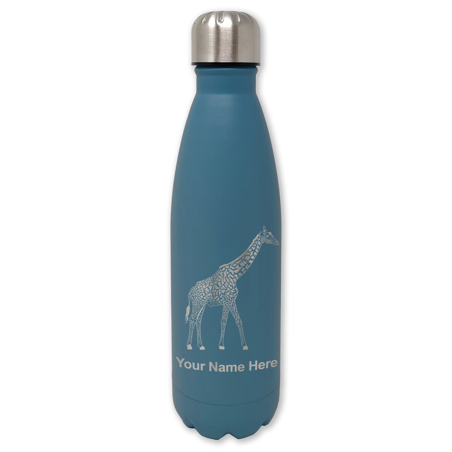 LaserGram Double Wall Water Bottle, Giraffe, Personalized Engraving Included