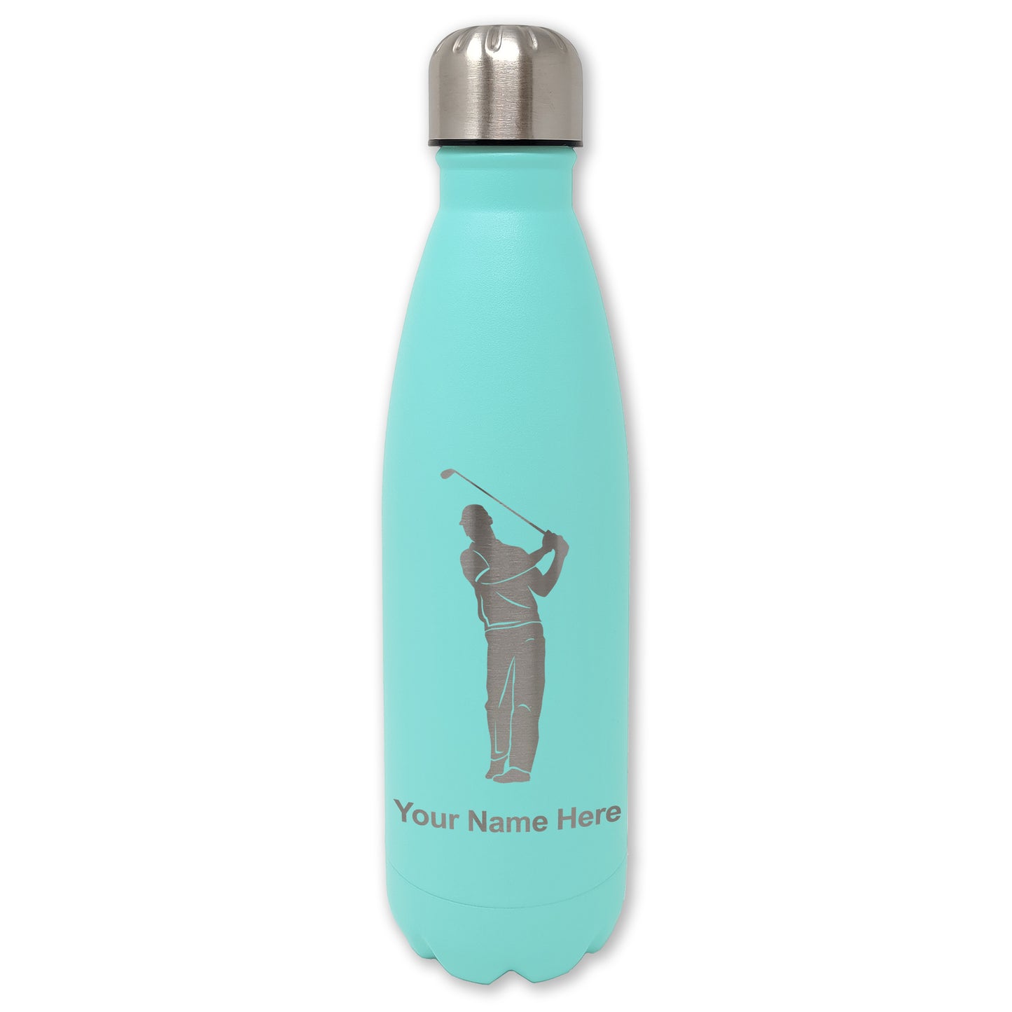 LaserGram Double Wall Water Bottle, Golfer, Personalized Engraving Included