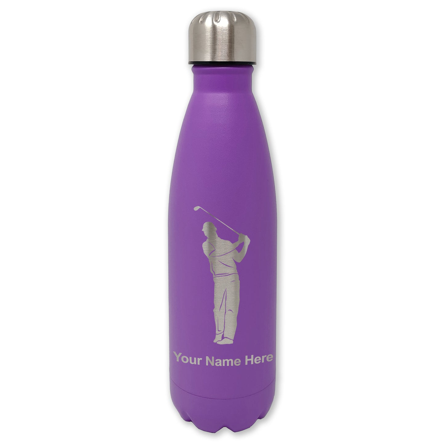 LaserGram Double Wall Water Bottle, Golfer, Personalized Engraving Included