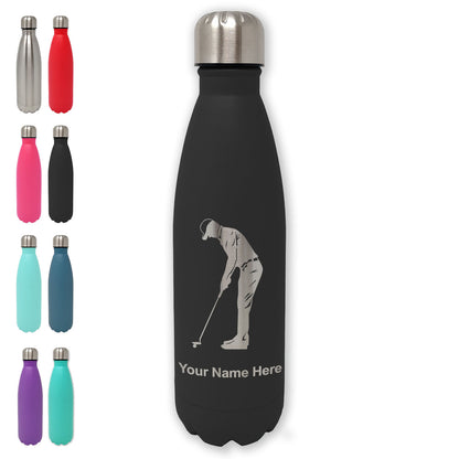 LaserGram Double Wall Water Bottle, Golfer Putting, Personalized Engraving Included