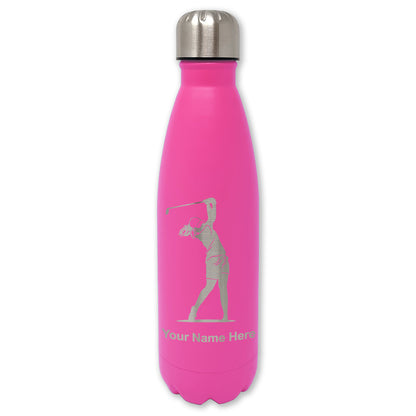 LaserGram Double Wall Water Bottle, Golfer Woman, Personalized Engraving Included