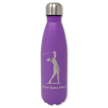 LaserGram Double Wall Water Bottle, Golfer Woman, Personalized Engraving Included