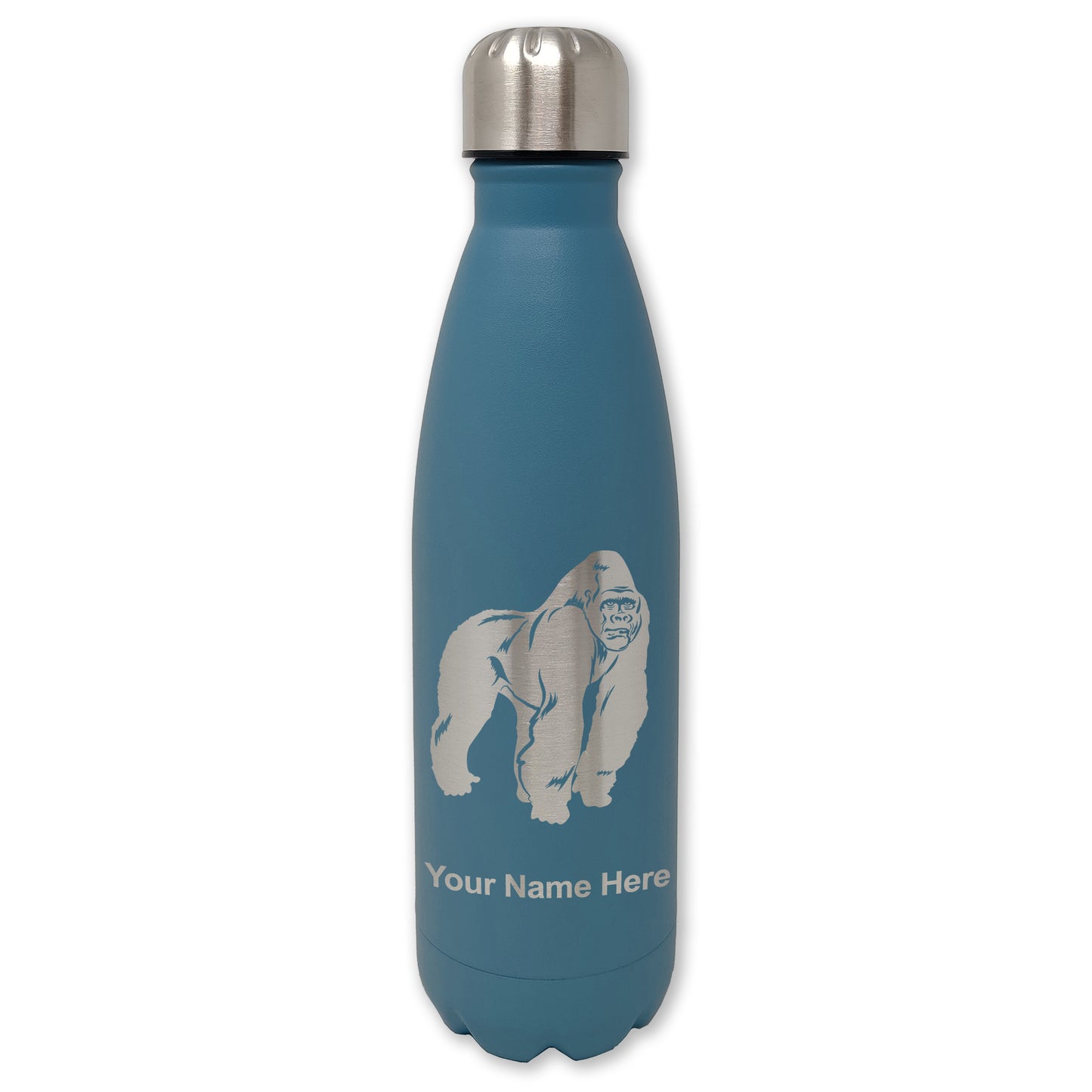 LaserGram Double Wall Water Bottle, Gorilla, Personalized Engraving Included