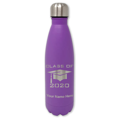 LaserGram Double Wall Water Bottle, Grad Cap Class of 2020, 2021, 2022, 2023, 2024, 2025, Personalized Engraving Included