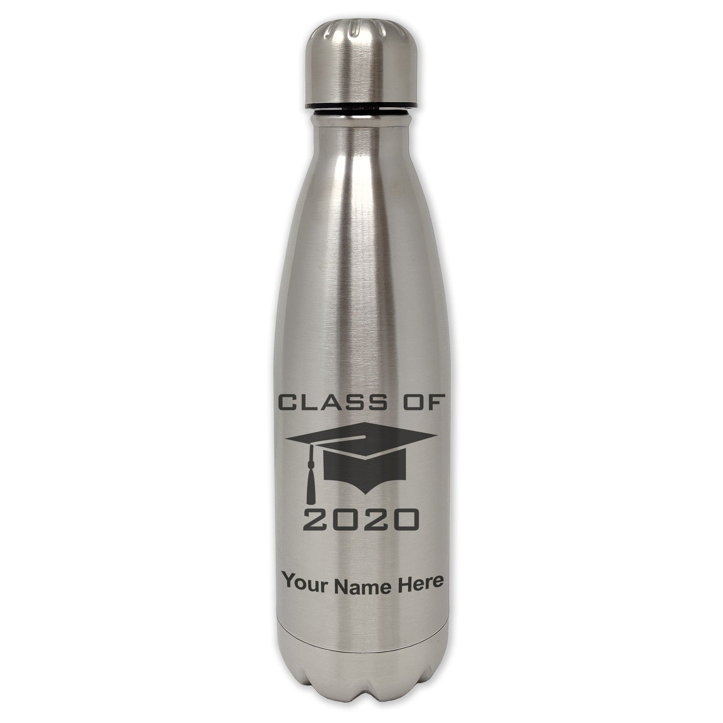 LaserGram Double Wall Water Bottle, Grad Cap Class of 2020, 2021, 2022, 2023, 2024, 2025, Personalized Engraving Included