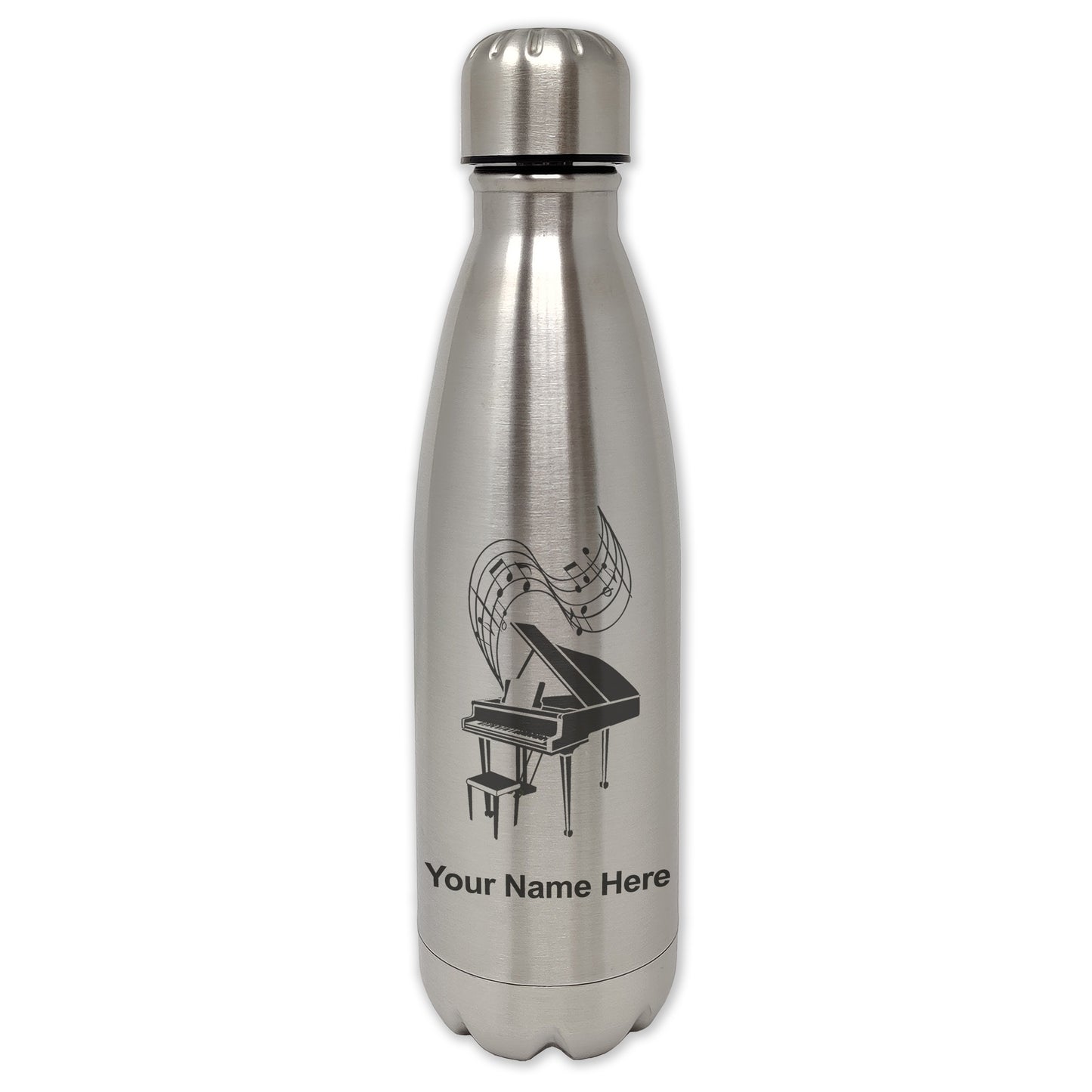 LaserGram Double Wall Water Bottle, Grand Piano, Personalized Engraving Included