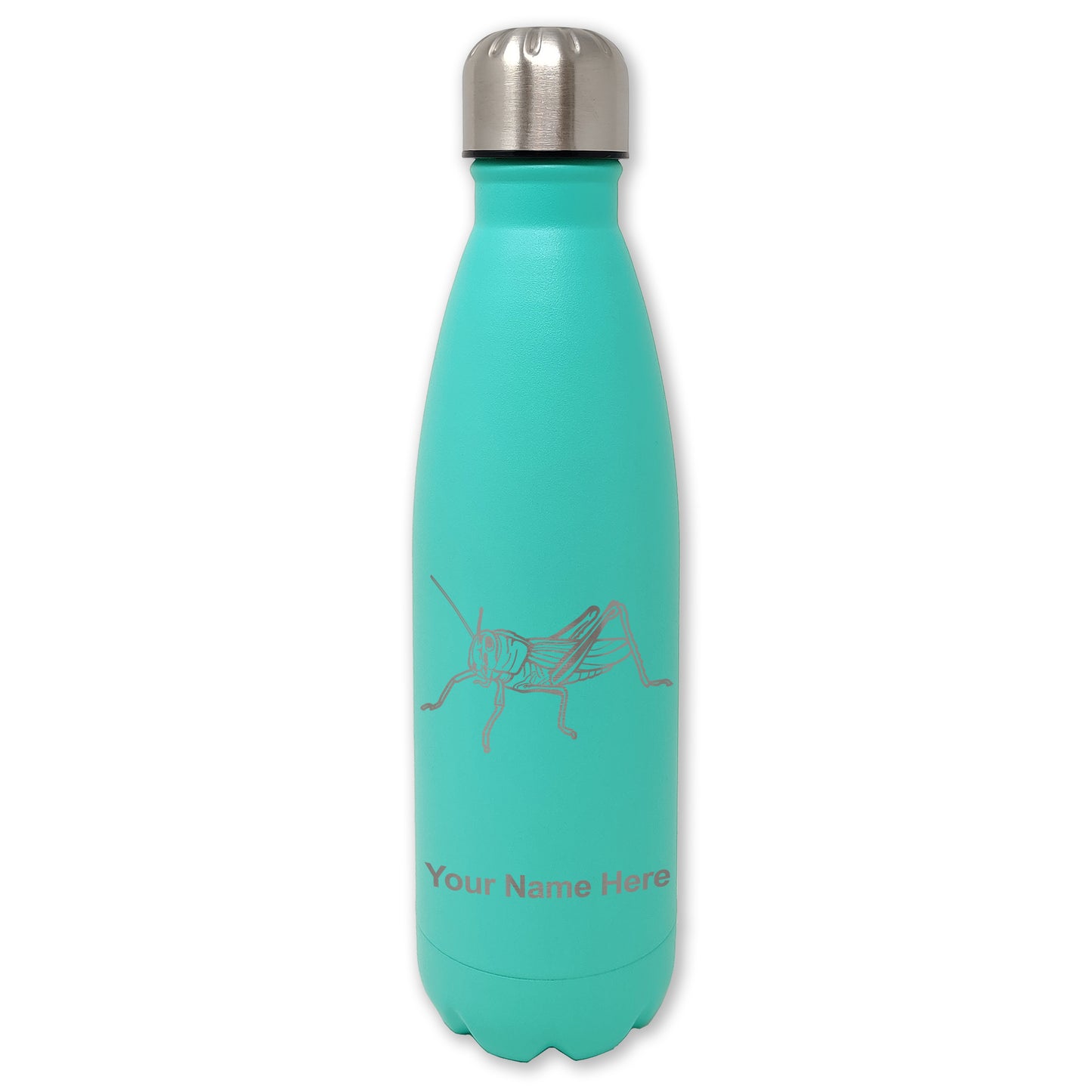 LaserGram Double Wall Water Bottle, Grasshopper, Personalized Engraving Included