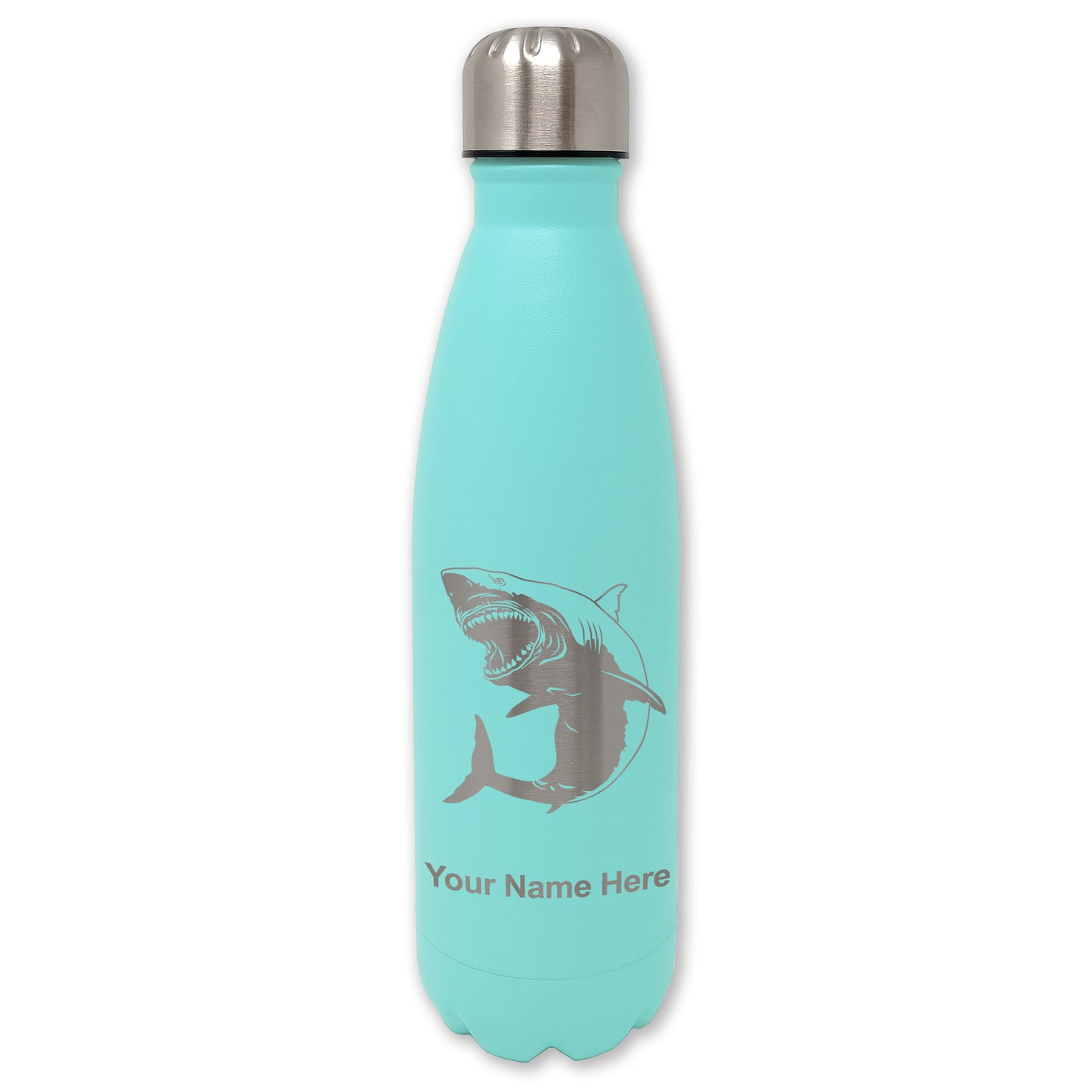 LaserGram Double Wall Water Bottle, Great White Shark, Personalized Engraving Included