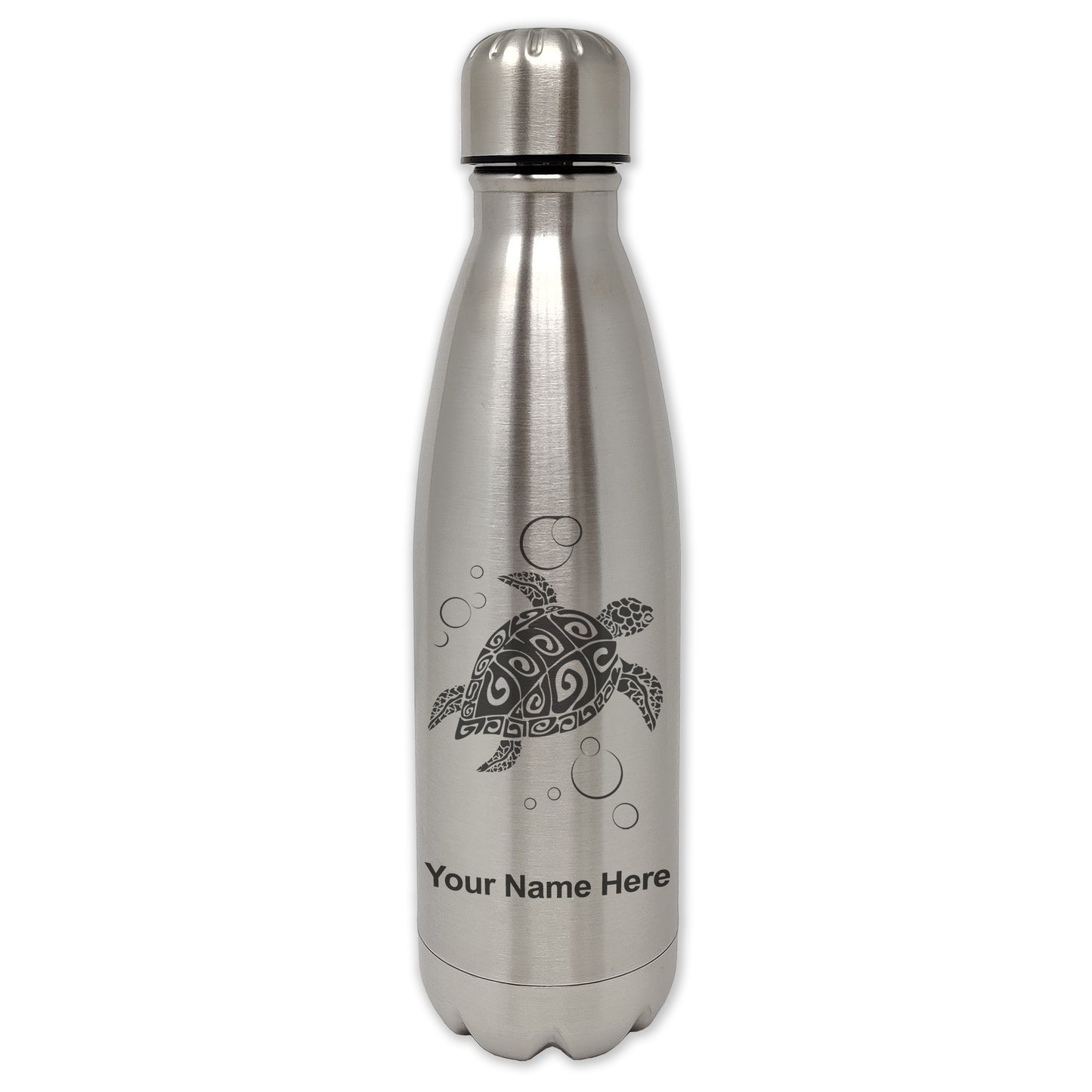 LaserGram Double Wall Water Bottle, Hawaiian Sea Turtle, Personalized Engraving Included