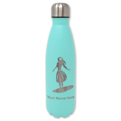 LaserGram Double Wall Water Bottle, Hawaiian Surfer Girl, Personalized Engraving Included