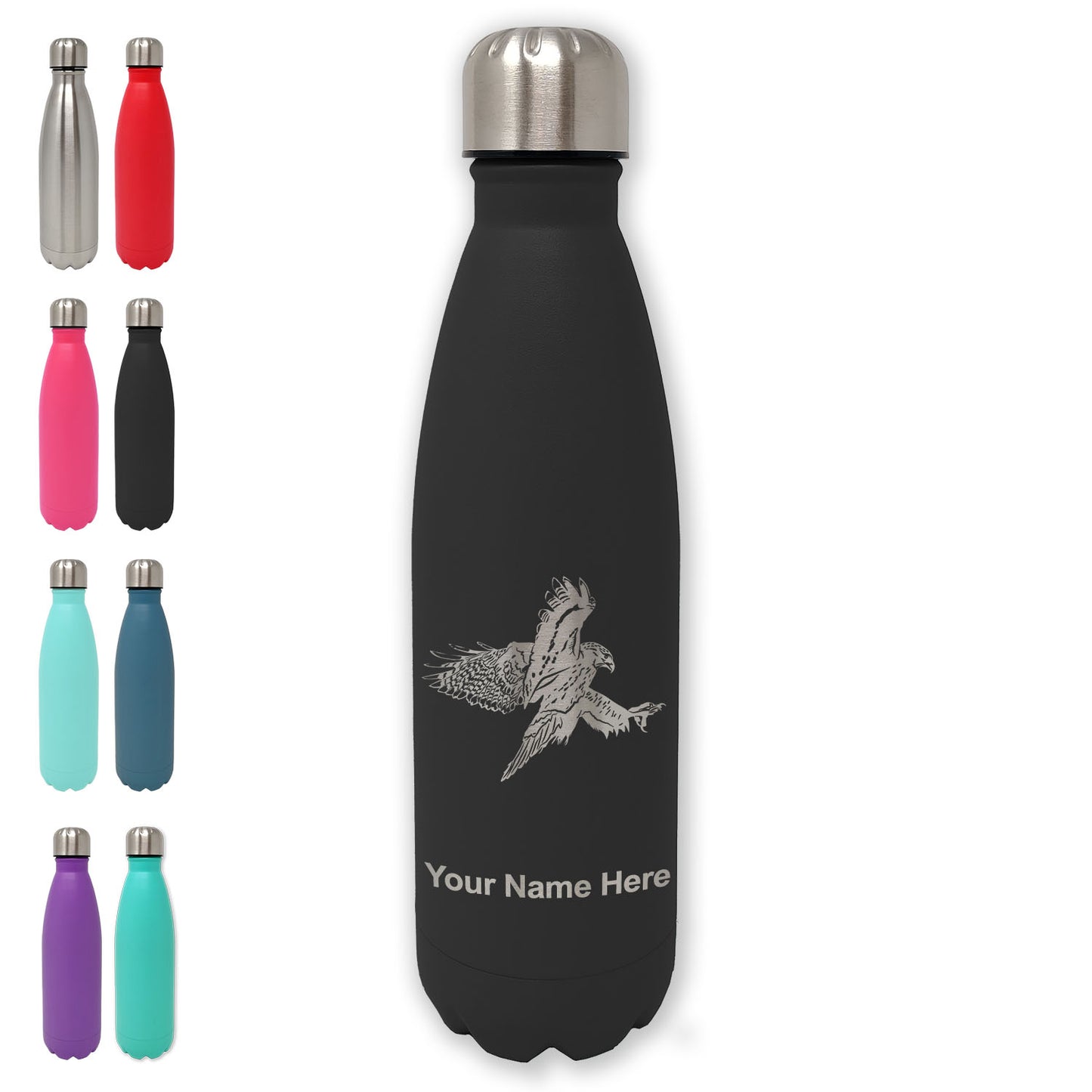 LaserGram Double Wall Water Bottle, Hawk, Personalized Engraving Included