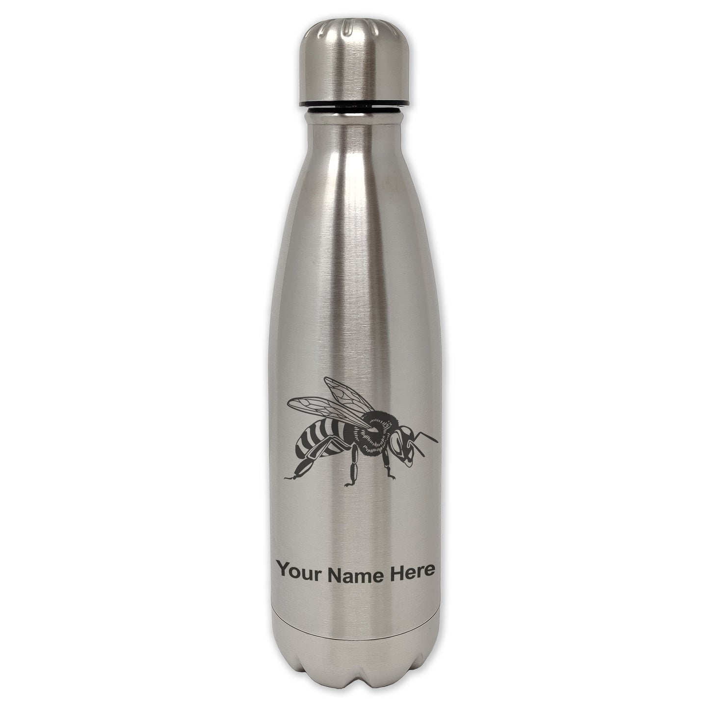 LaserGram Double Wall Water Bottle, Honey Bee, Personalized Engraving Included