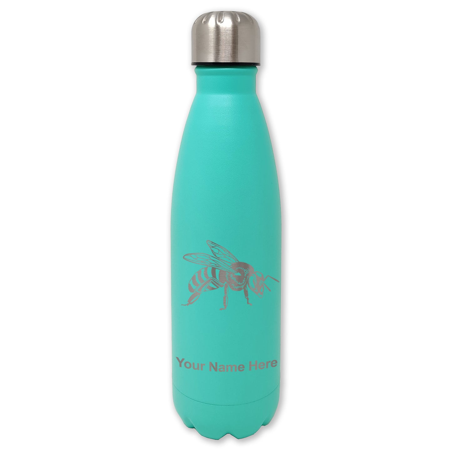 LaserGram Double Wall Water Bottle, Honey Bee, Personalized Engraving Included
