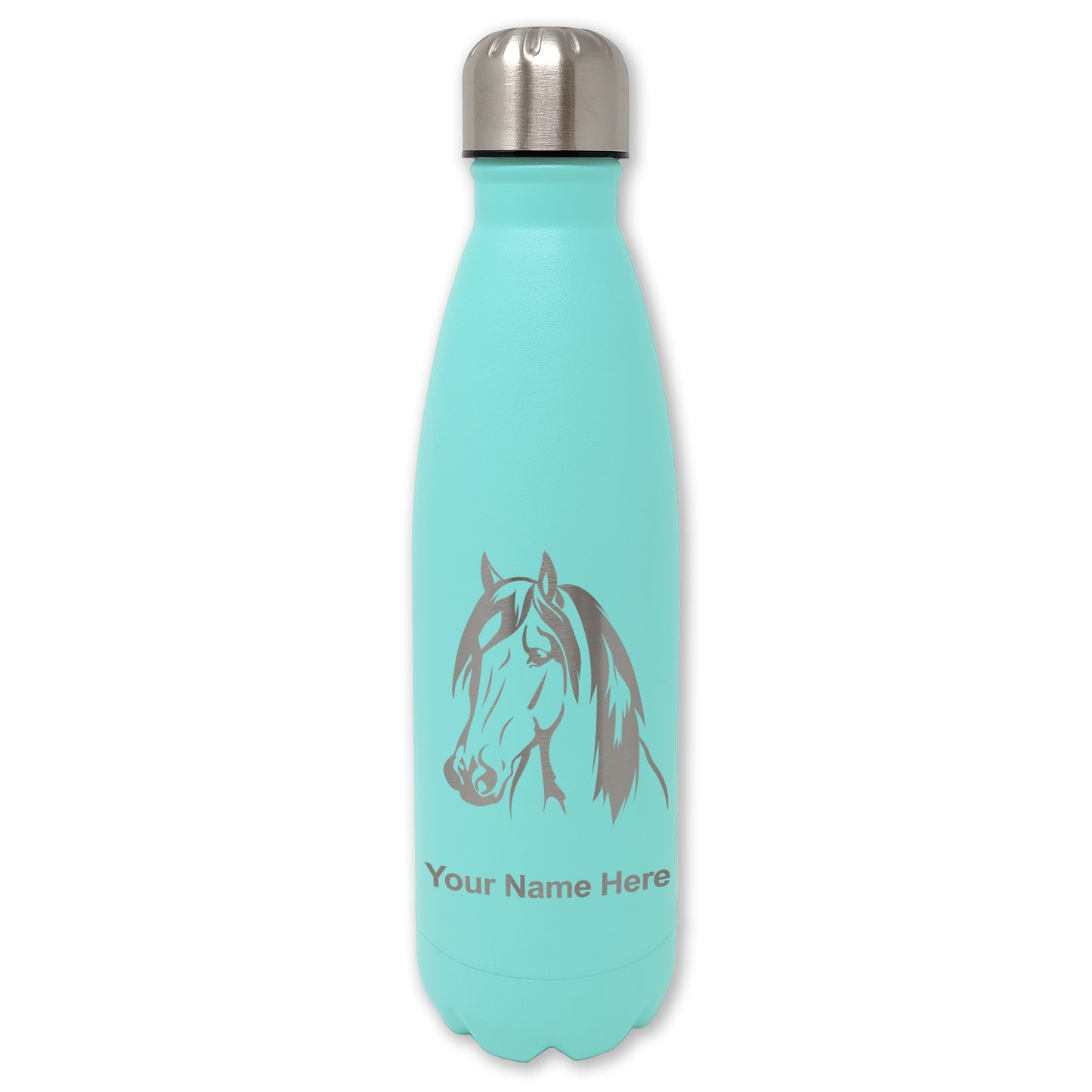 LaserGram Double Wall Water Bottle, Horse Head 1, Personalized Engraving Included