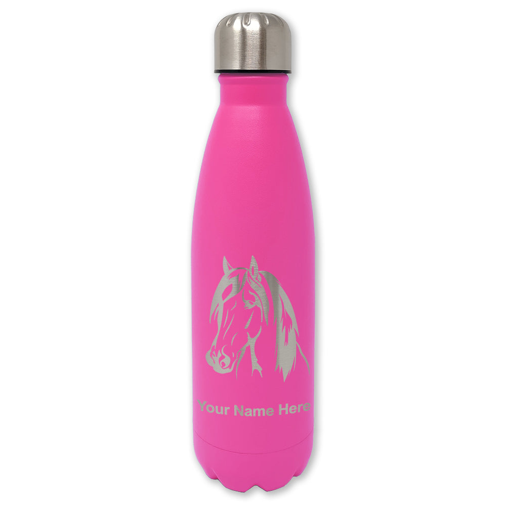LaserGram Double Wall Water Bottle, Horse Head 1, Personalized Engraving Included