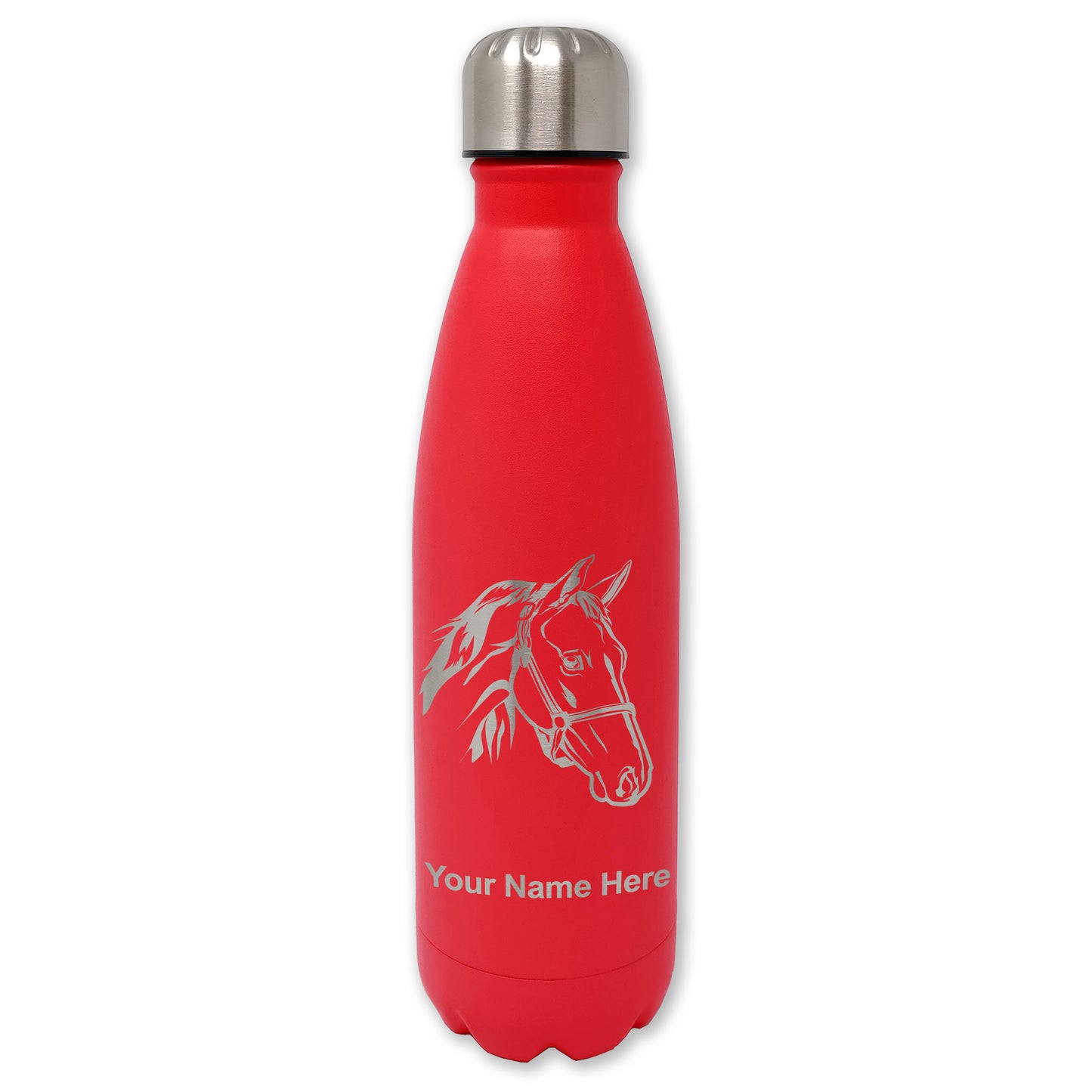 LaserGram Double Wall Water Bottle, Horse Head 2, Personalized Engraving Included