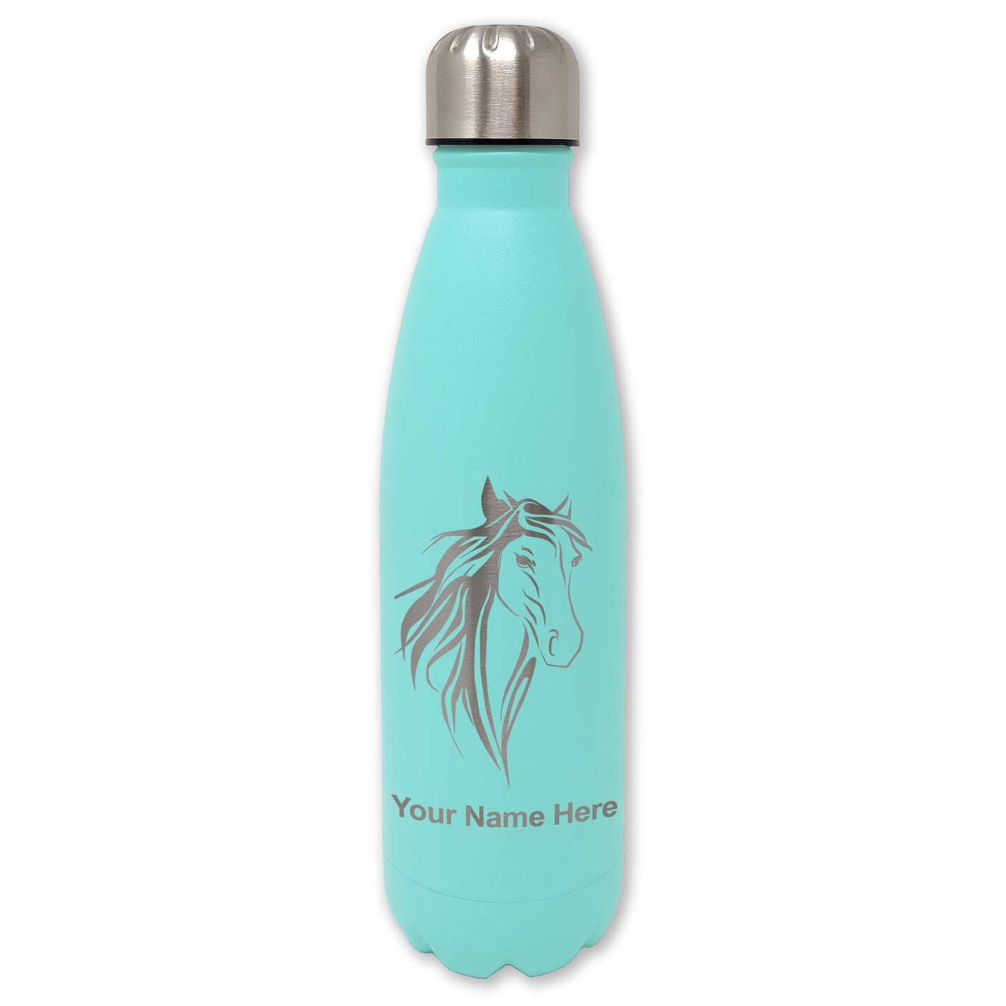 LaserGram Double Wall Water Bottle, Horse Head 3, Personalized Engraving Included