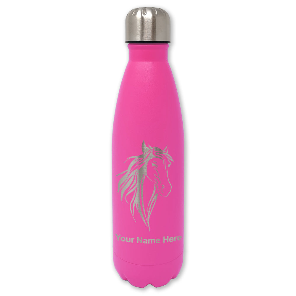 LaserGram Double Wall Water Bottle, Horse Head 3, Personalized Engraving Included